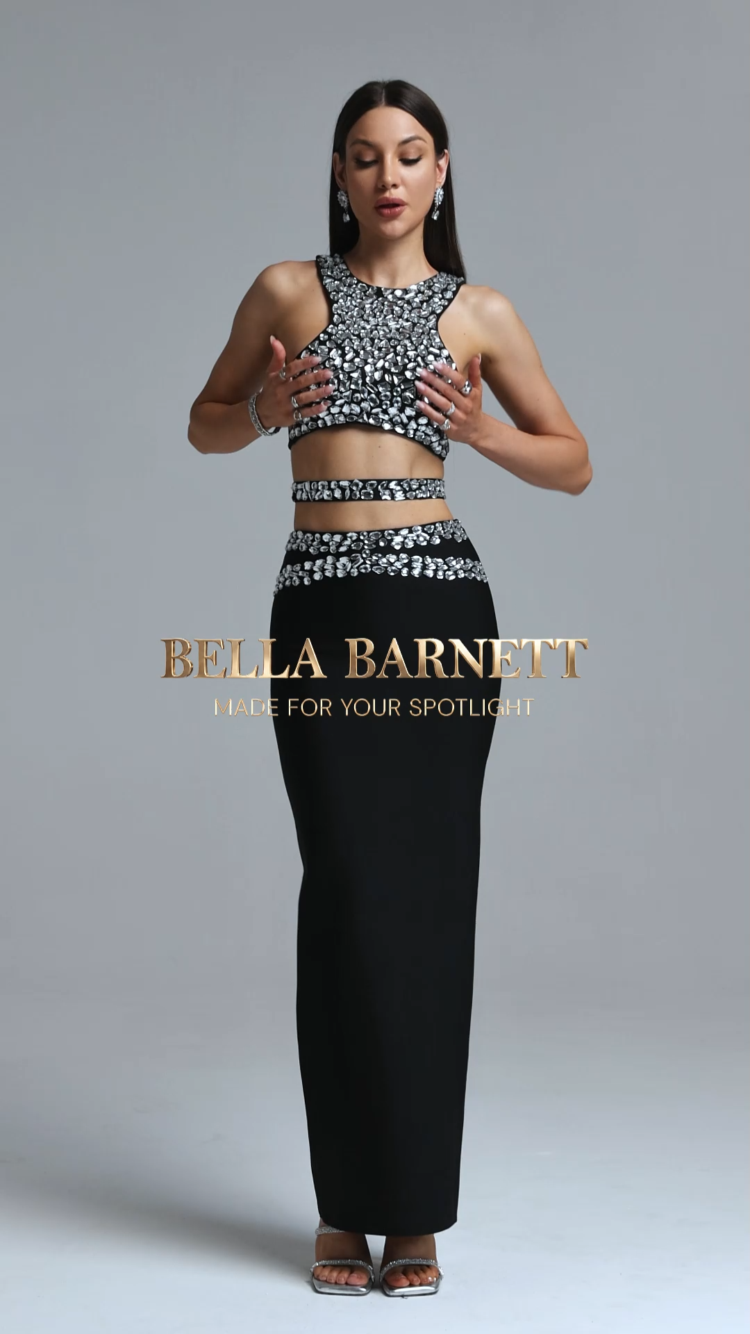 Zamiel Diamond Setting Sleeveless Velour Two-Piece Set