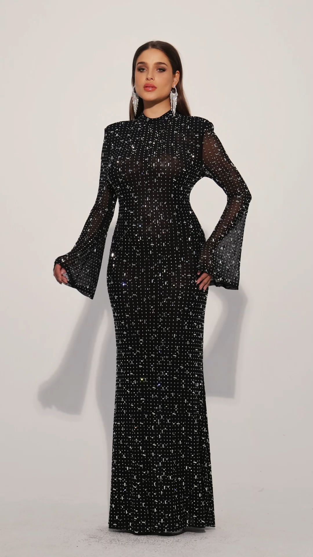 Eurien Choker Long Sleeve Diamond Maxi Dress