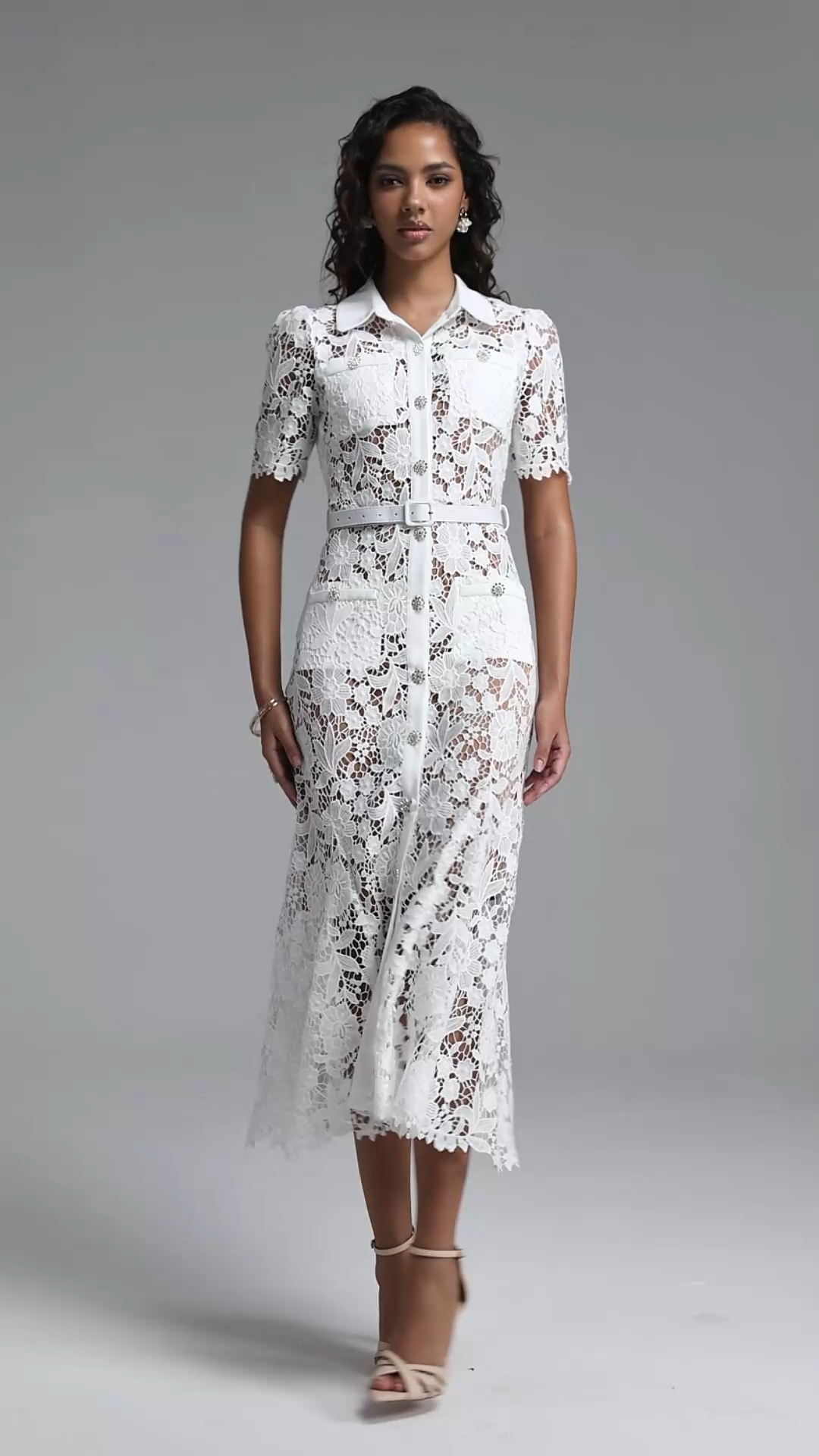 Sabryn Classic Tailored Short Sleeve Floral Lace Maxi Dress
