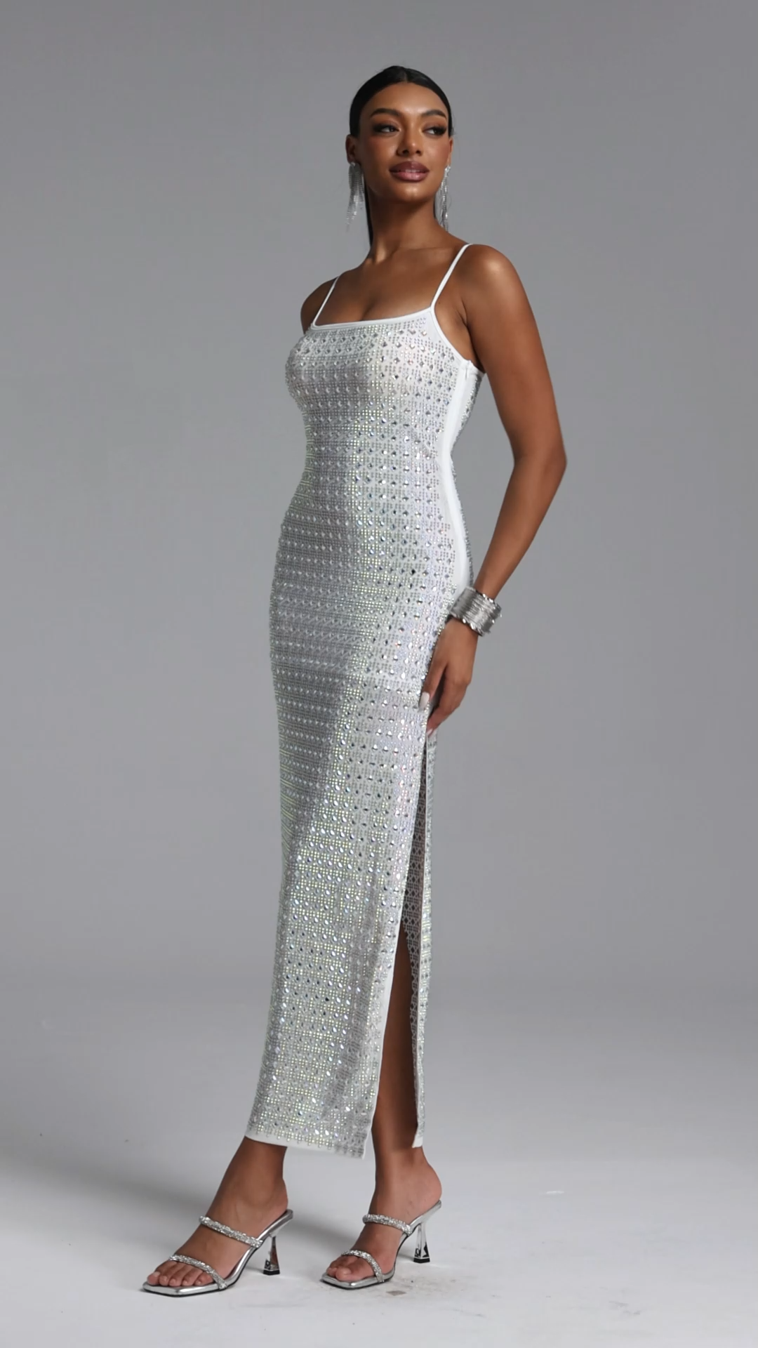 Laney Chic Contour Side Slit Crystal Maxi Dress