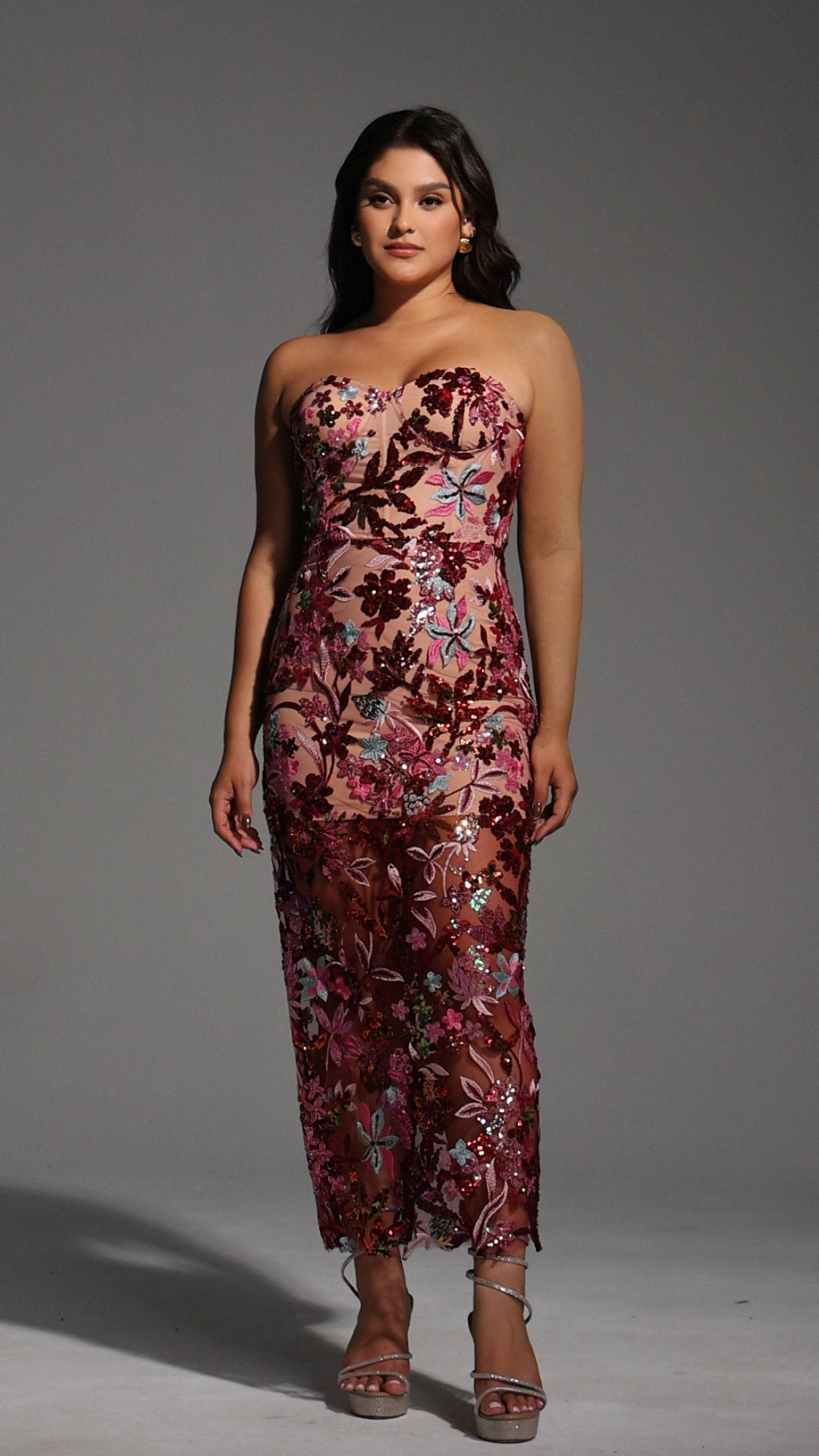 Lilya Off-the-Shoulder Embroidery Sequin Maxi Dress