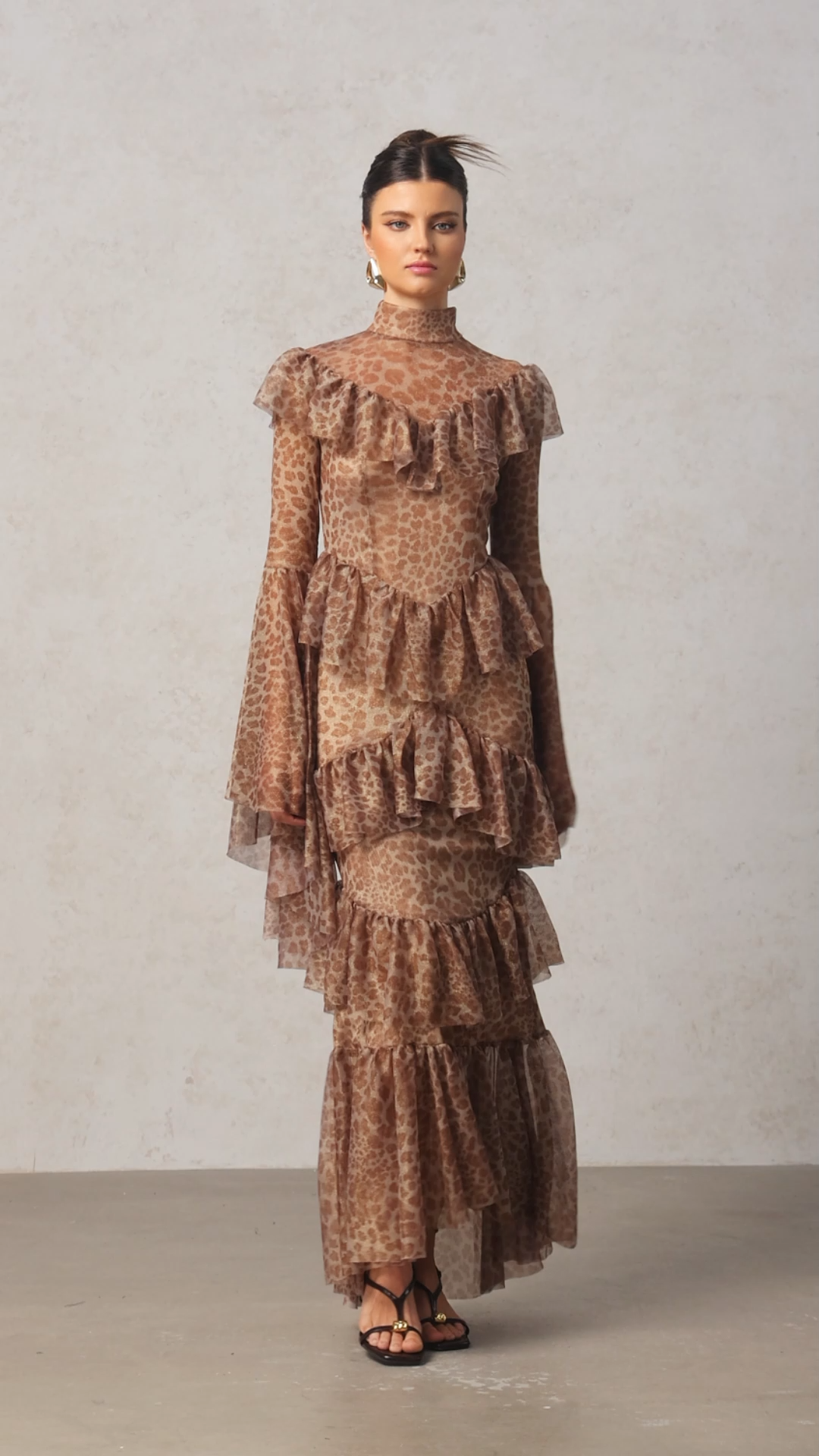 Leko Leopard Print Folds Maxi Dress