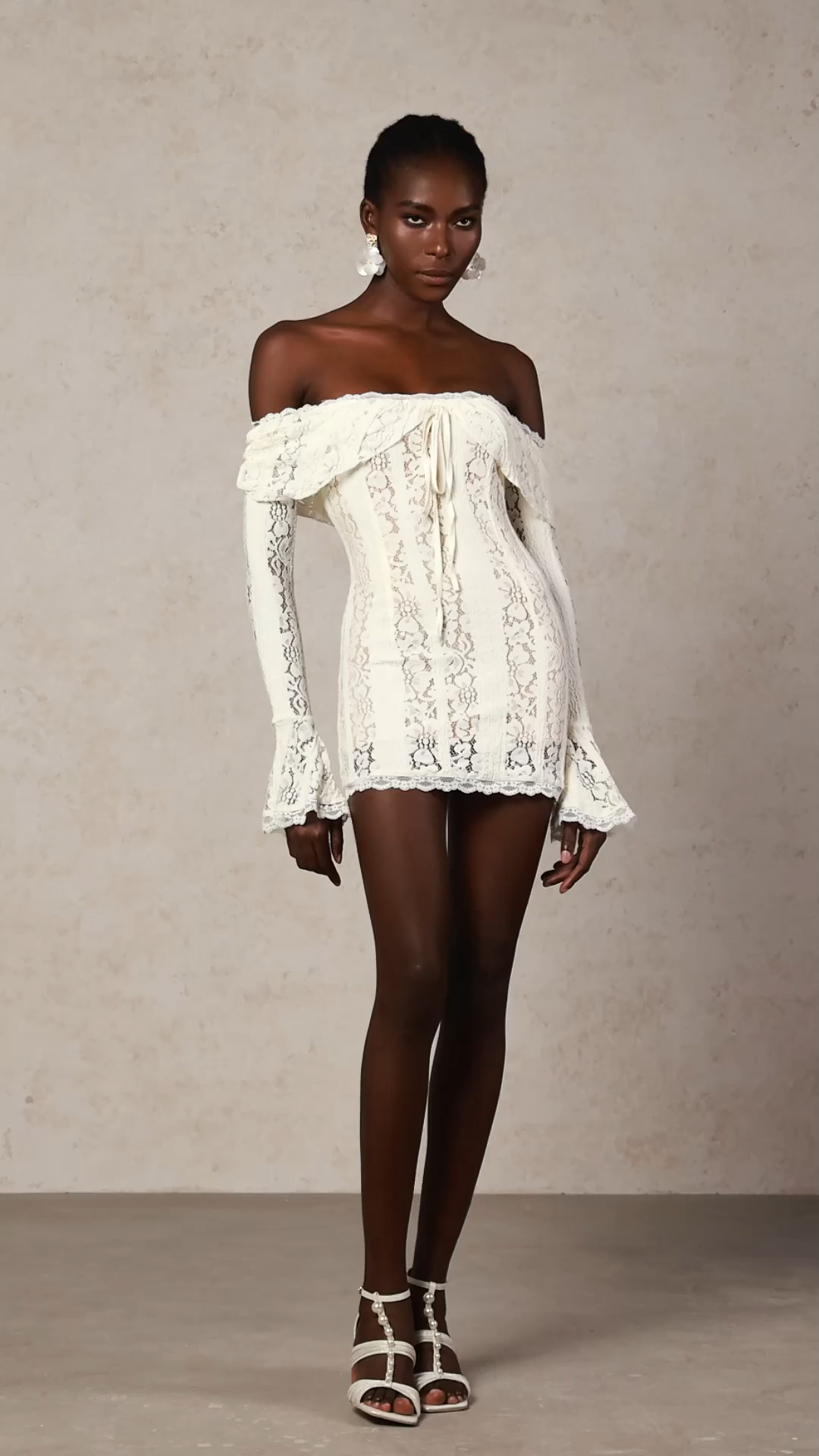 Holisa Long Sleeve Lace Bow Lacing Mini Dress