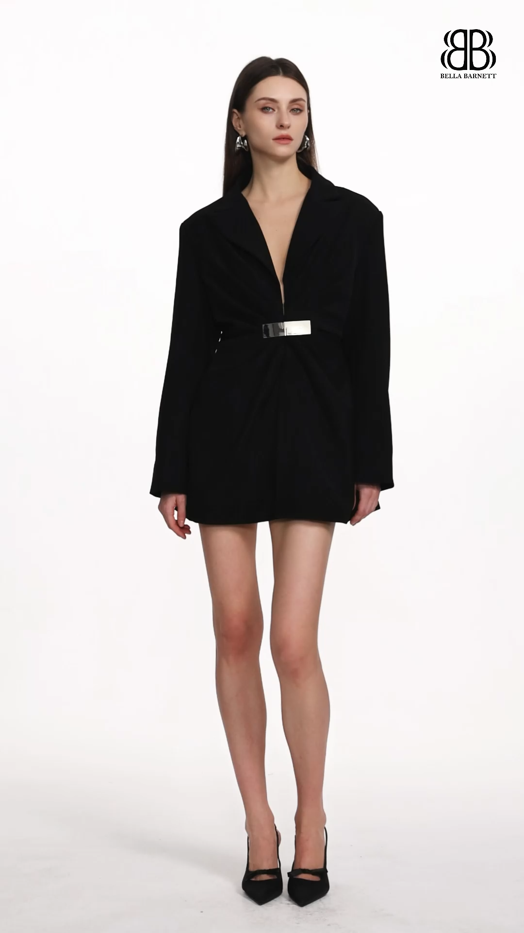 Kaia Chic Tailored Long Sleeve Pleated Metal Buckle Blazer