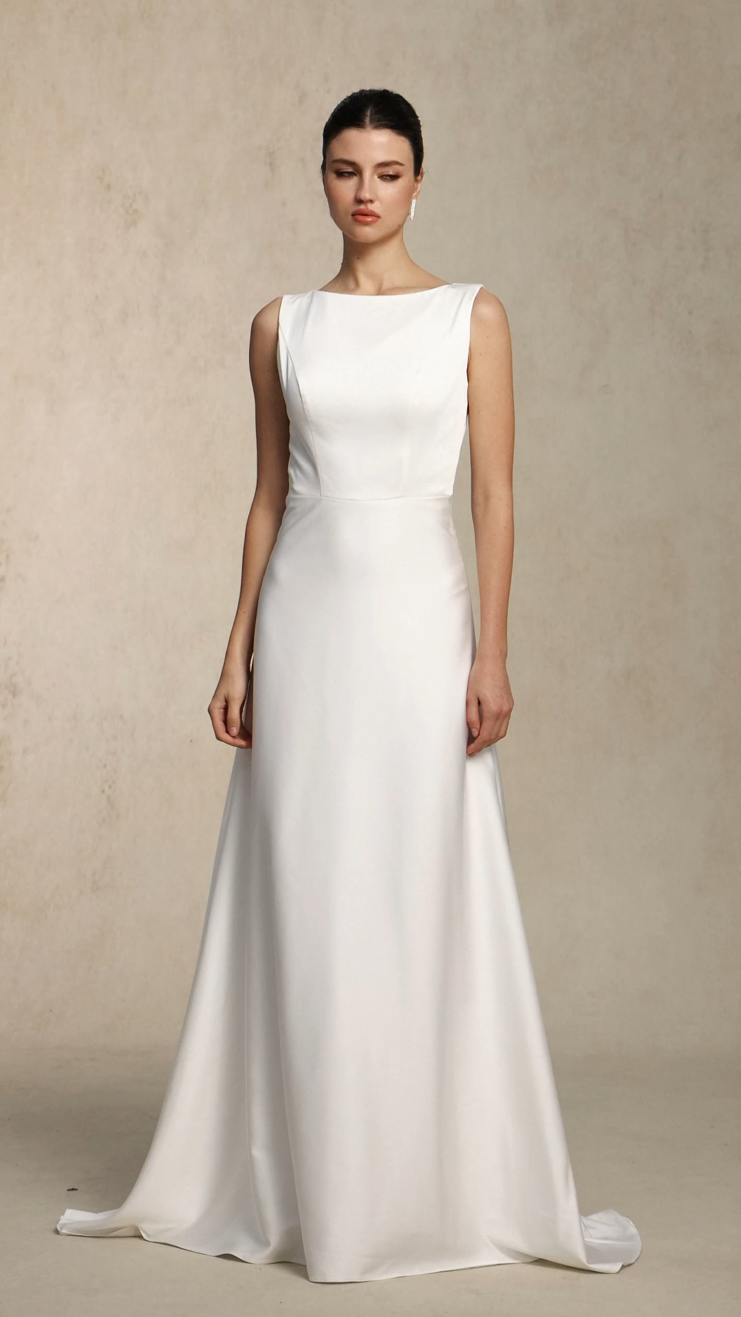 Nanci Classic Sleeveless open-back White Train Satin Wedding Gown