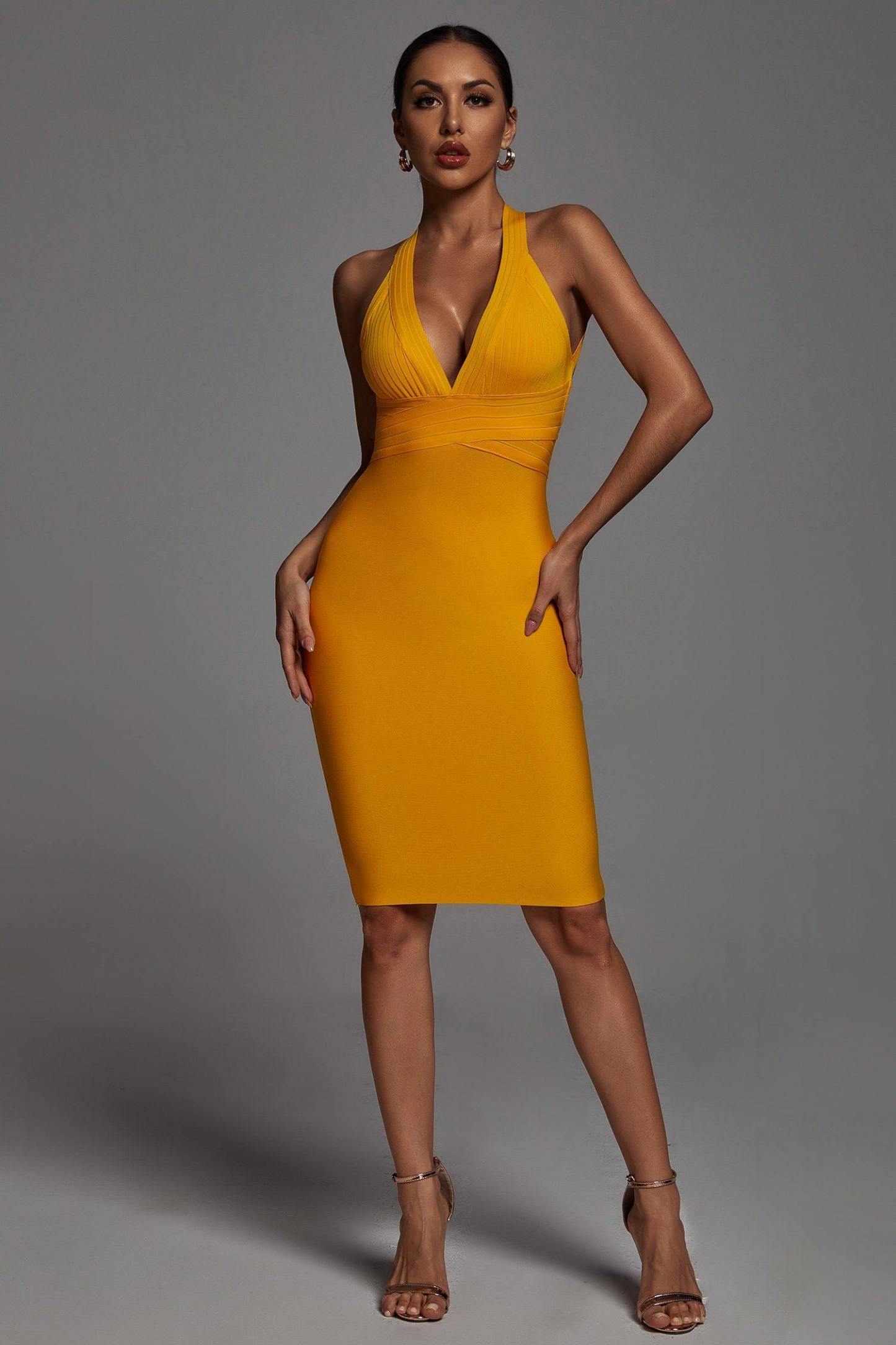 Griselda Halter Lemon Cocktail Dress - Bellabarnett