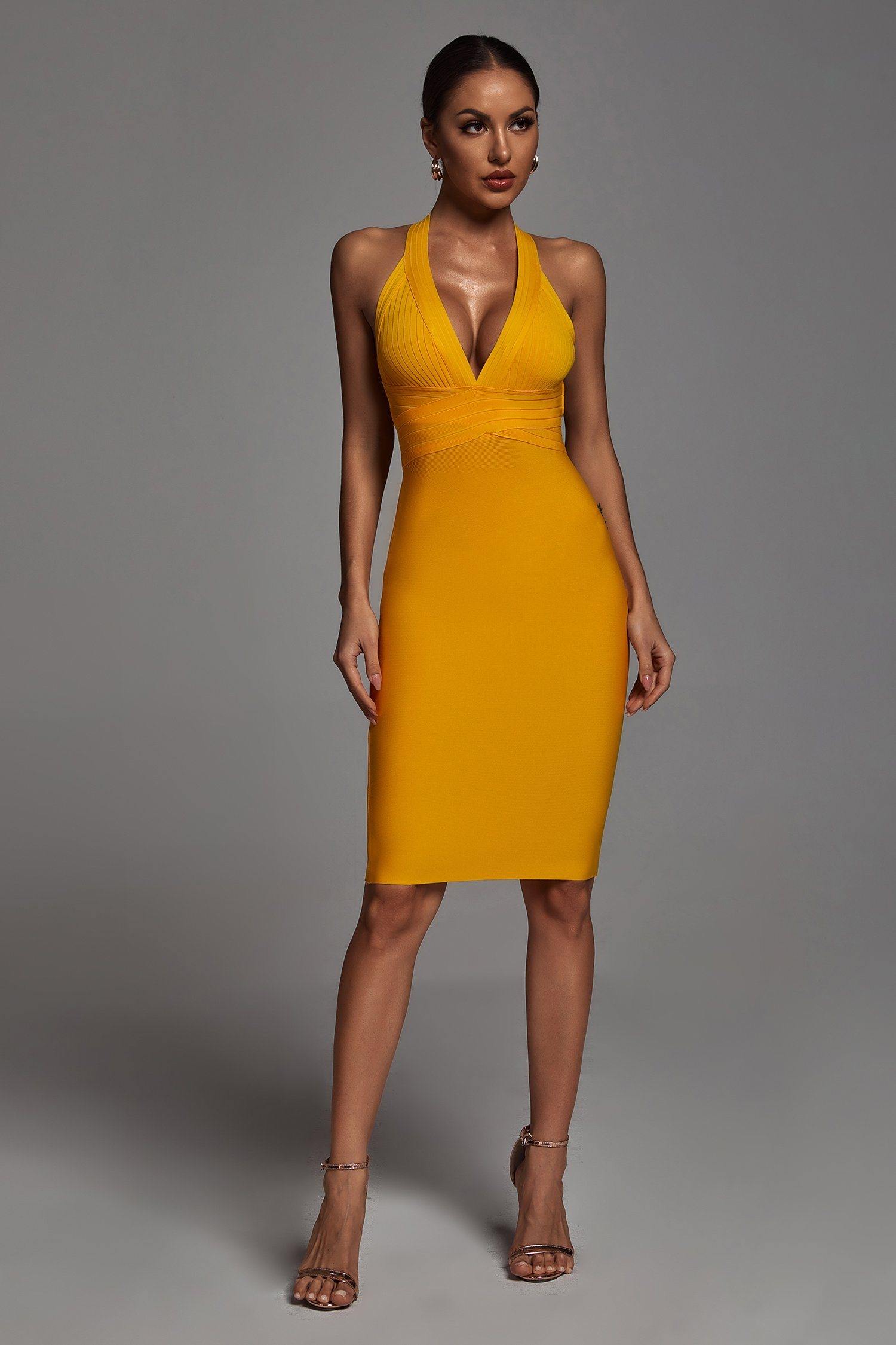 Griselda Halter Lemon Cocktail Dress - Bellabarnett