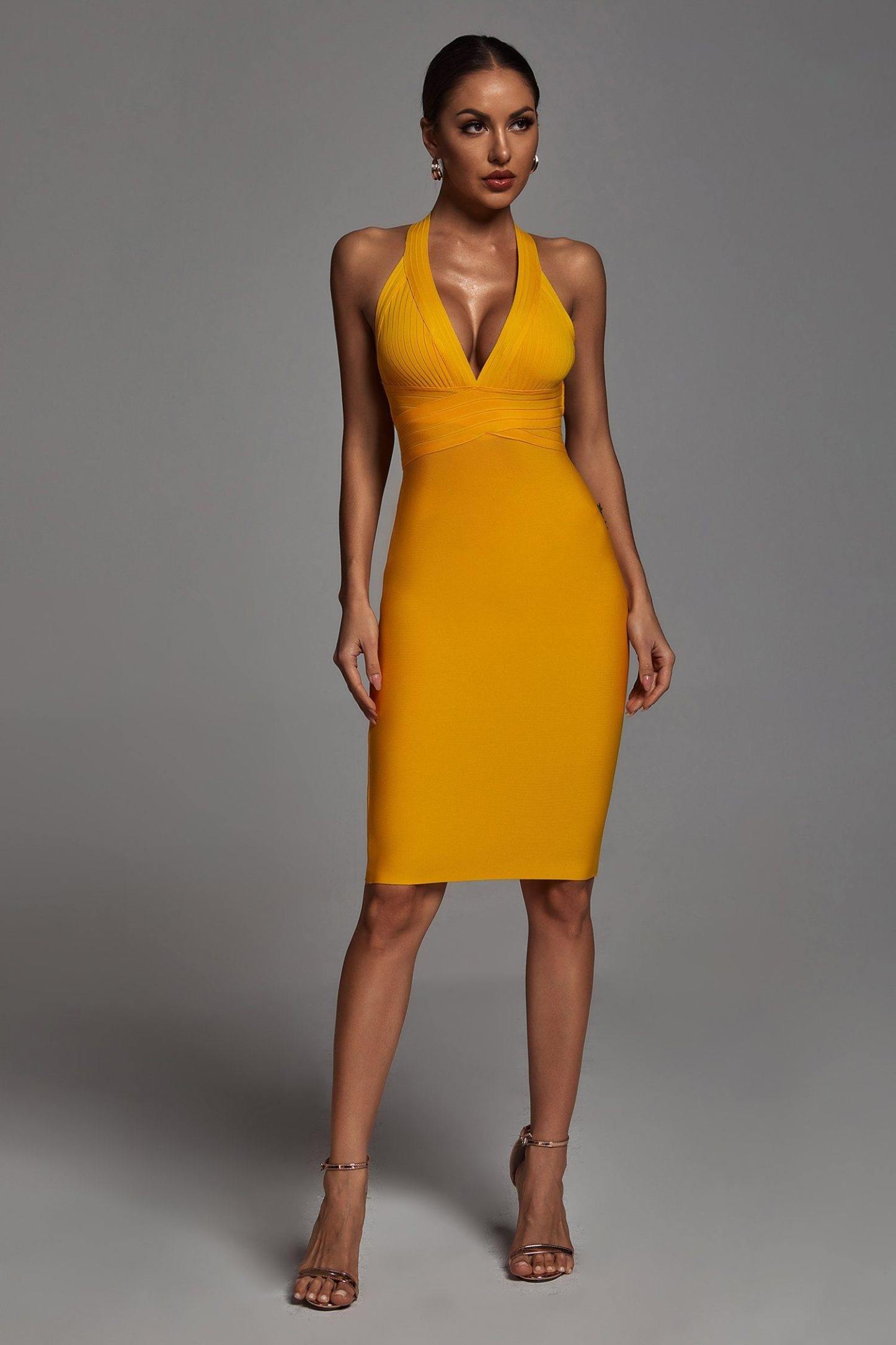 Griselda Halter Lemon Cocktail Dress - Bellabarnett