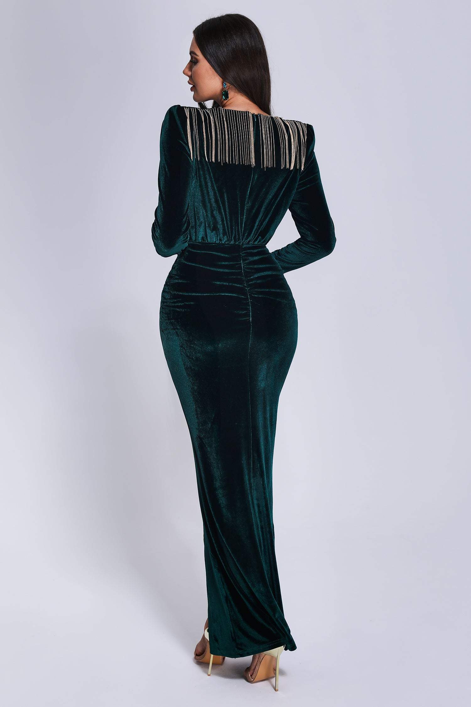Drana Deep-V Velvet Maxi Dress