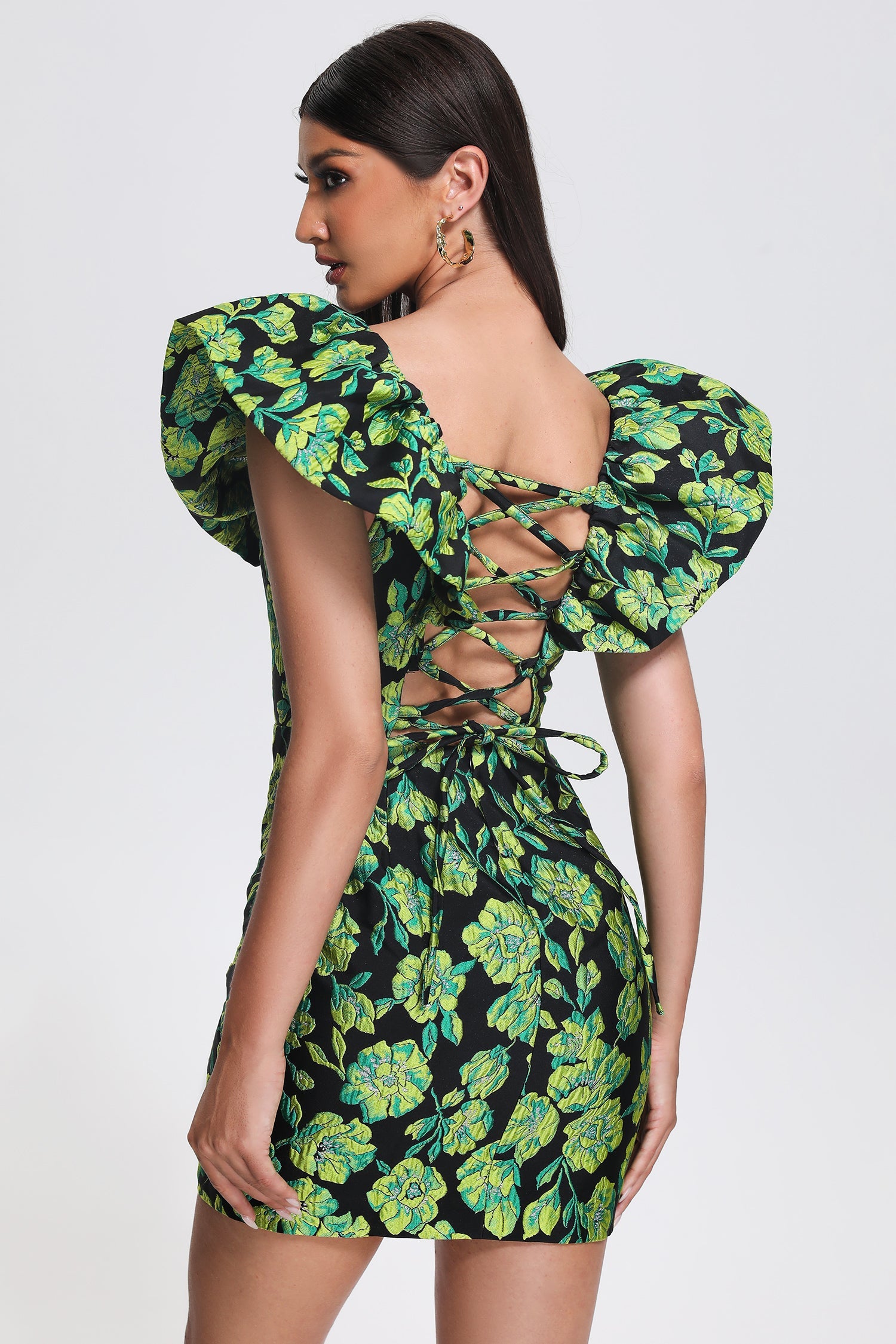 Mary Jacquard Backless Mini Dress - Green