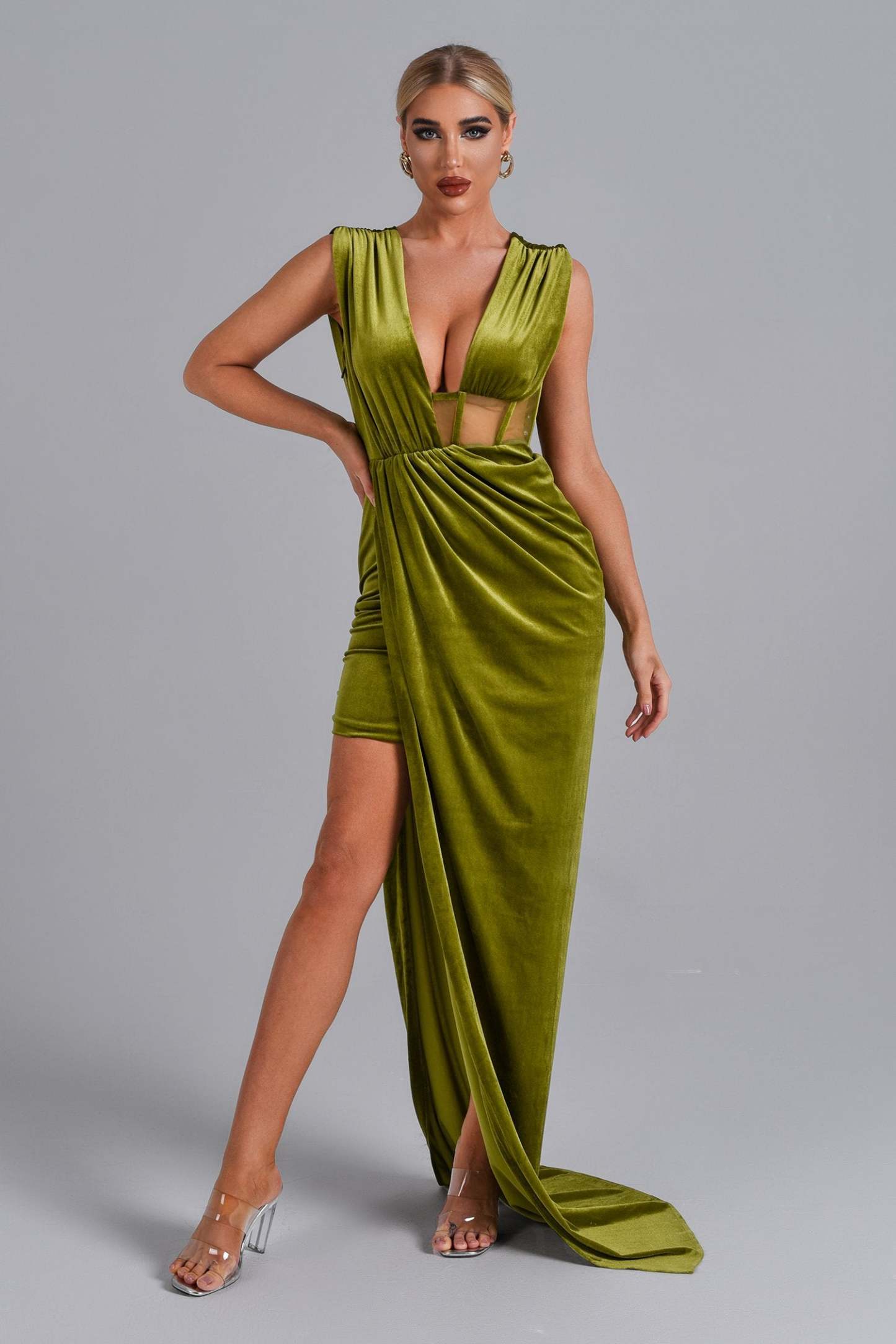 Saffron Velvet Maxi Dress - Green