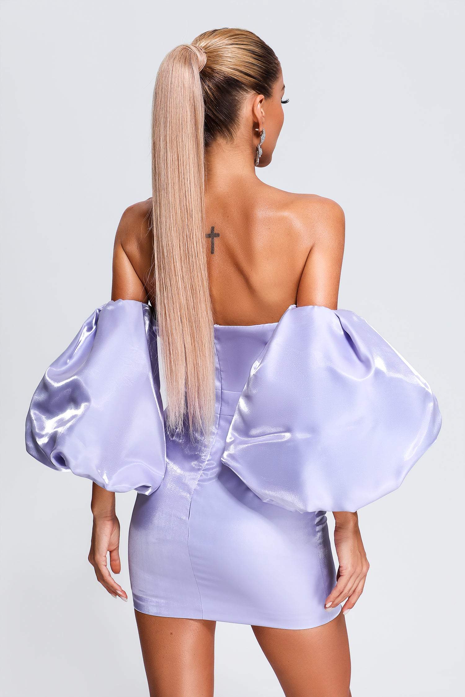 Alexandrine Puff Sleeve Mini Dress - Purple