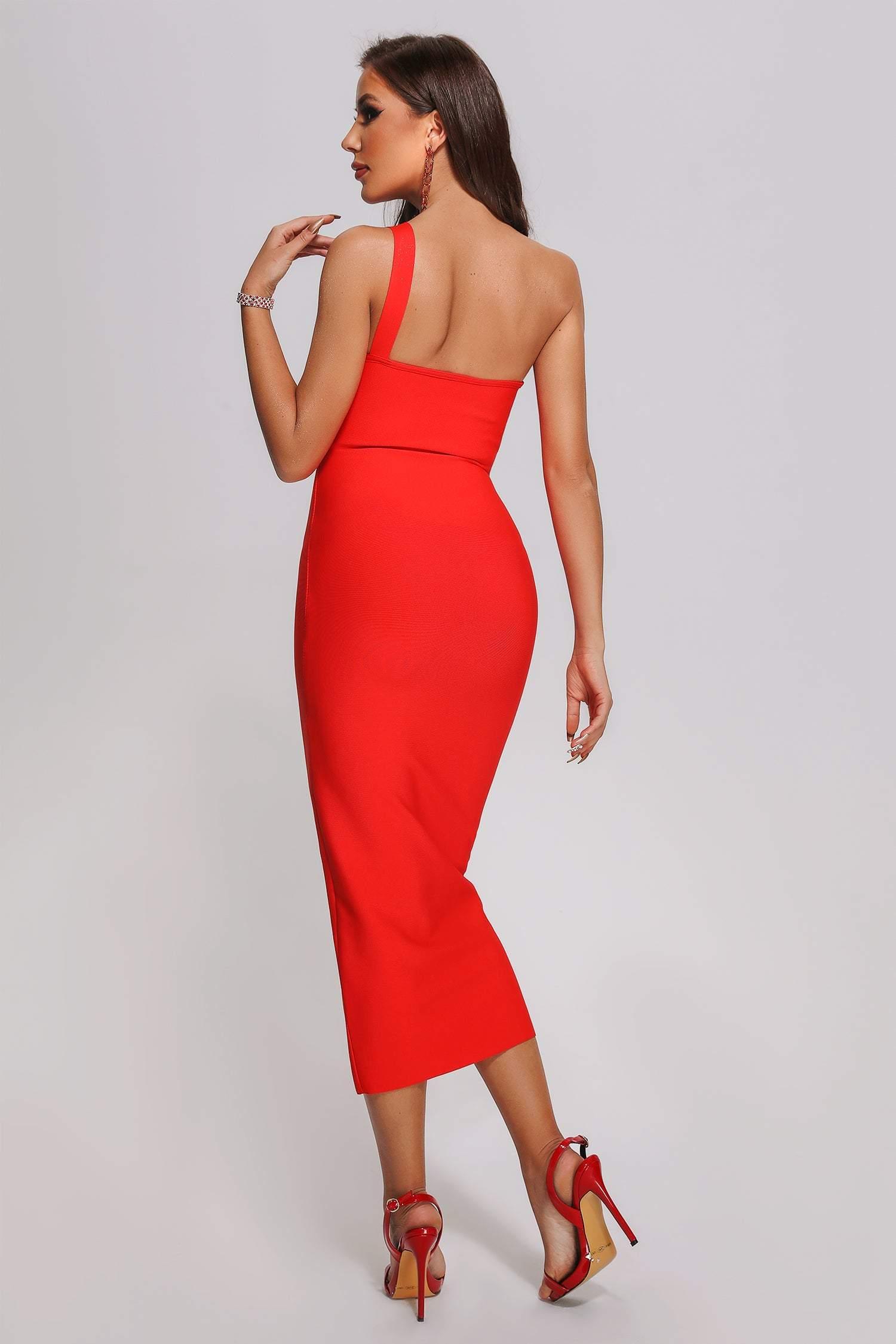 Red bandage hot sale midi dress