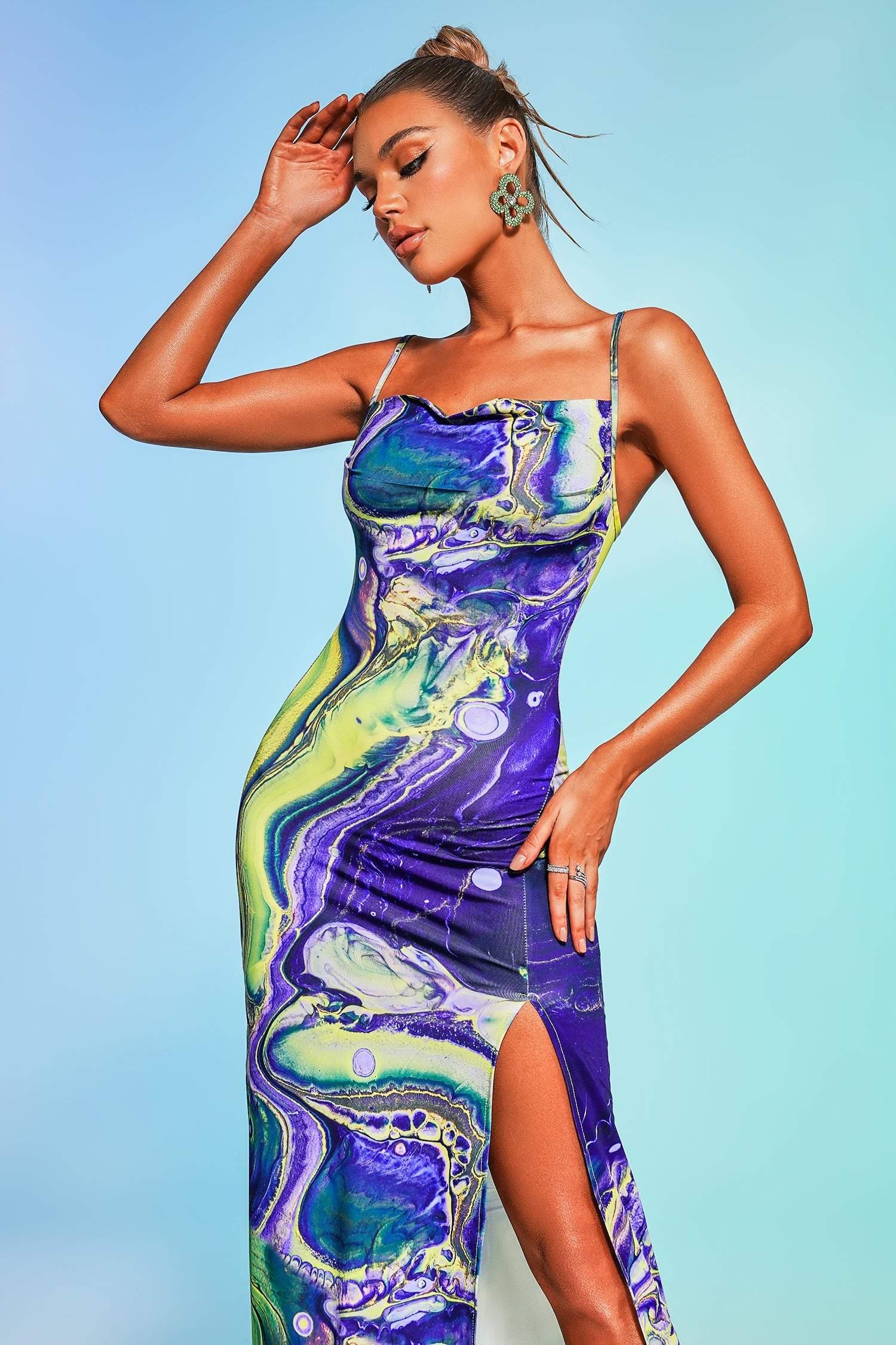 Solvia Printed Slit Midi Dress