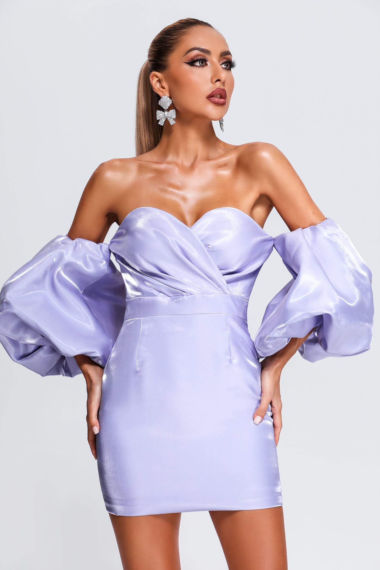 Alexandrine Puff Sleeve Mini Dress - Purple