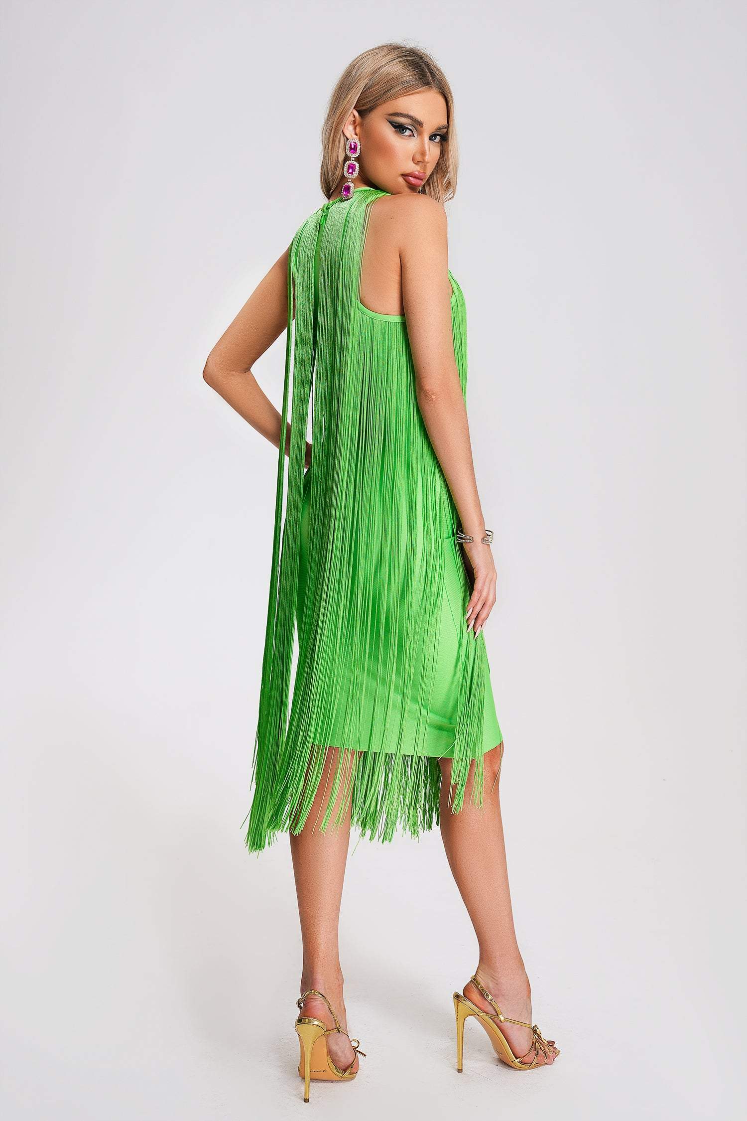 Kamryn Tassel Bandage Midi Dress - Green