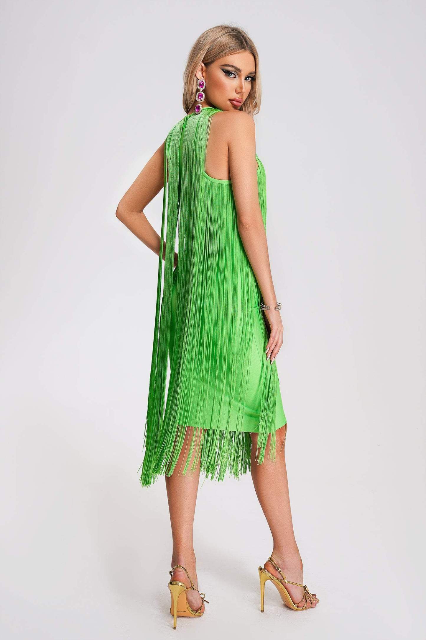 Kamryn Tassel Bandage Midi Dress - Green