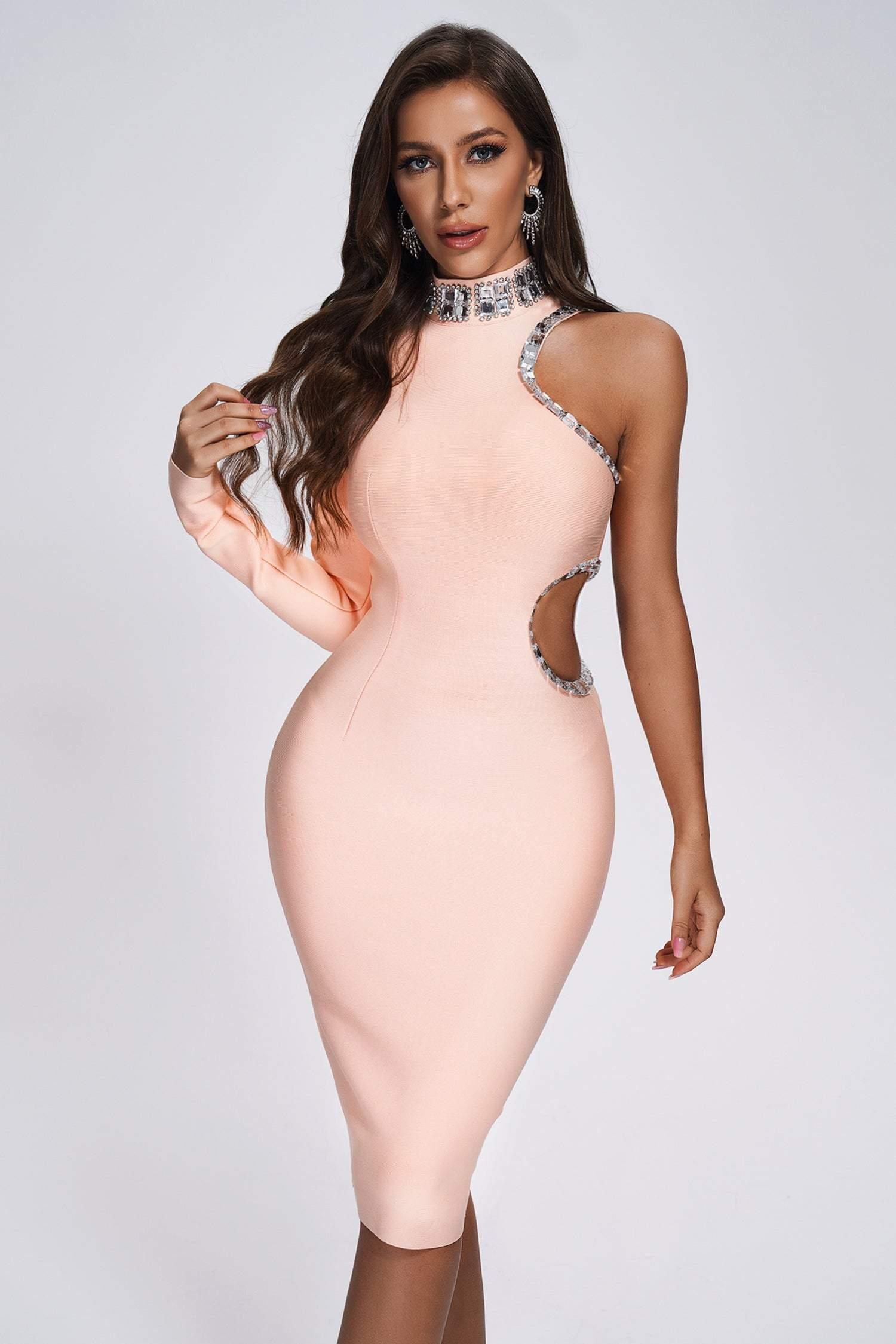Conry One Shoulder Cutout Midi Bandage Dress - Bellabarnett