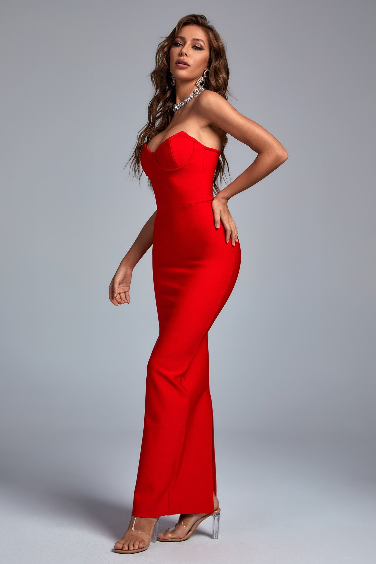 Dotte Maxi Bandage Dress - Red - Bellabarnett