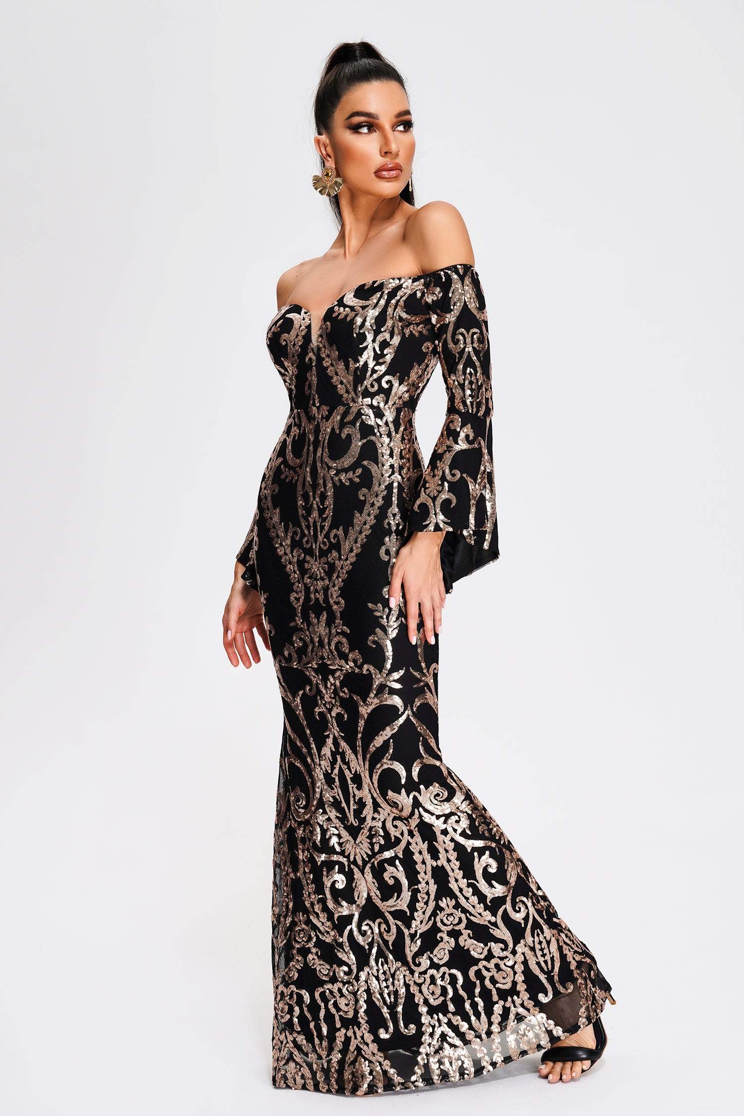 Nerlii Off Shoulder Sequin Maxi Dress