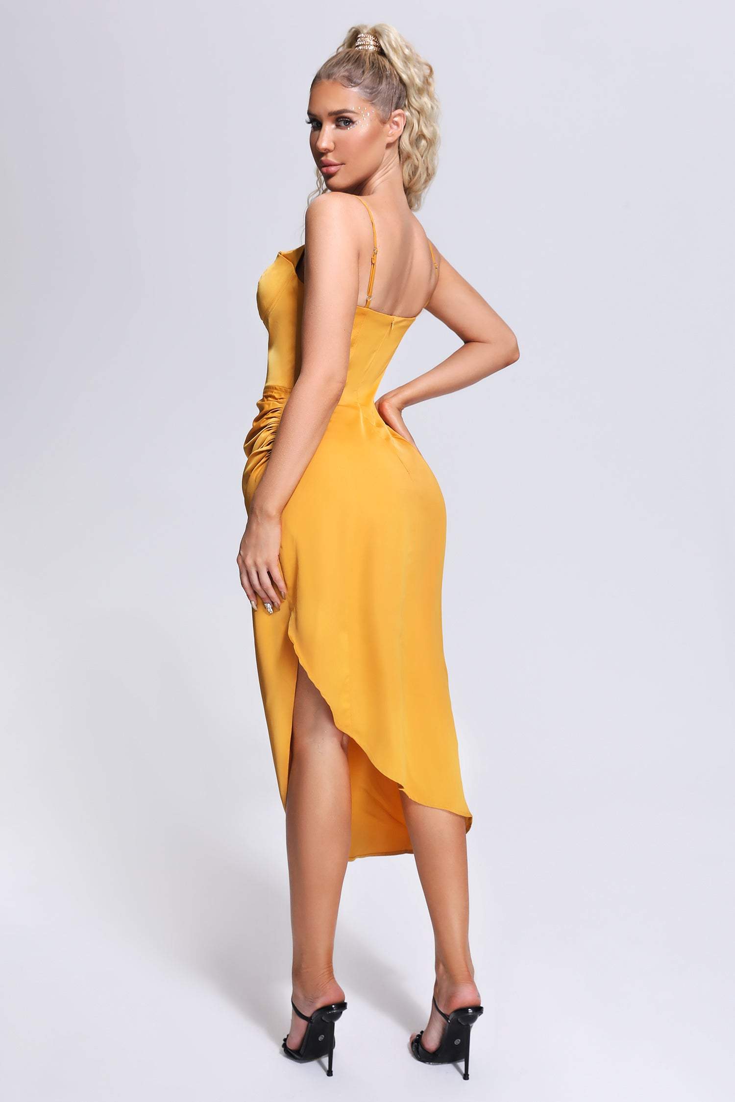Naya Satin Ruched Midi Dress