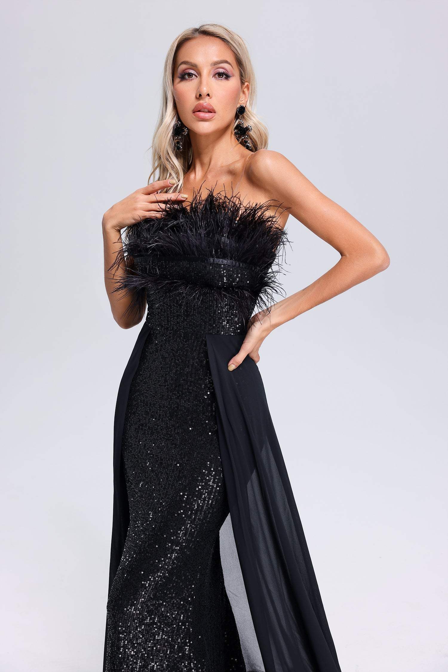 Janetta Feather Sequin Maxi Dress