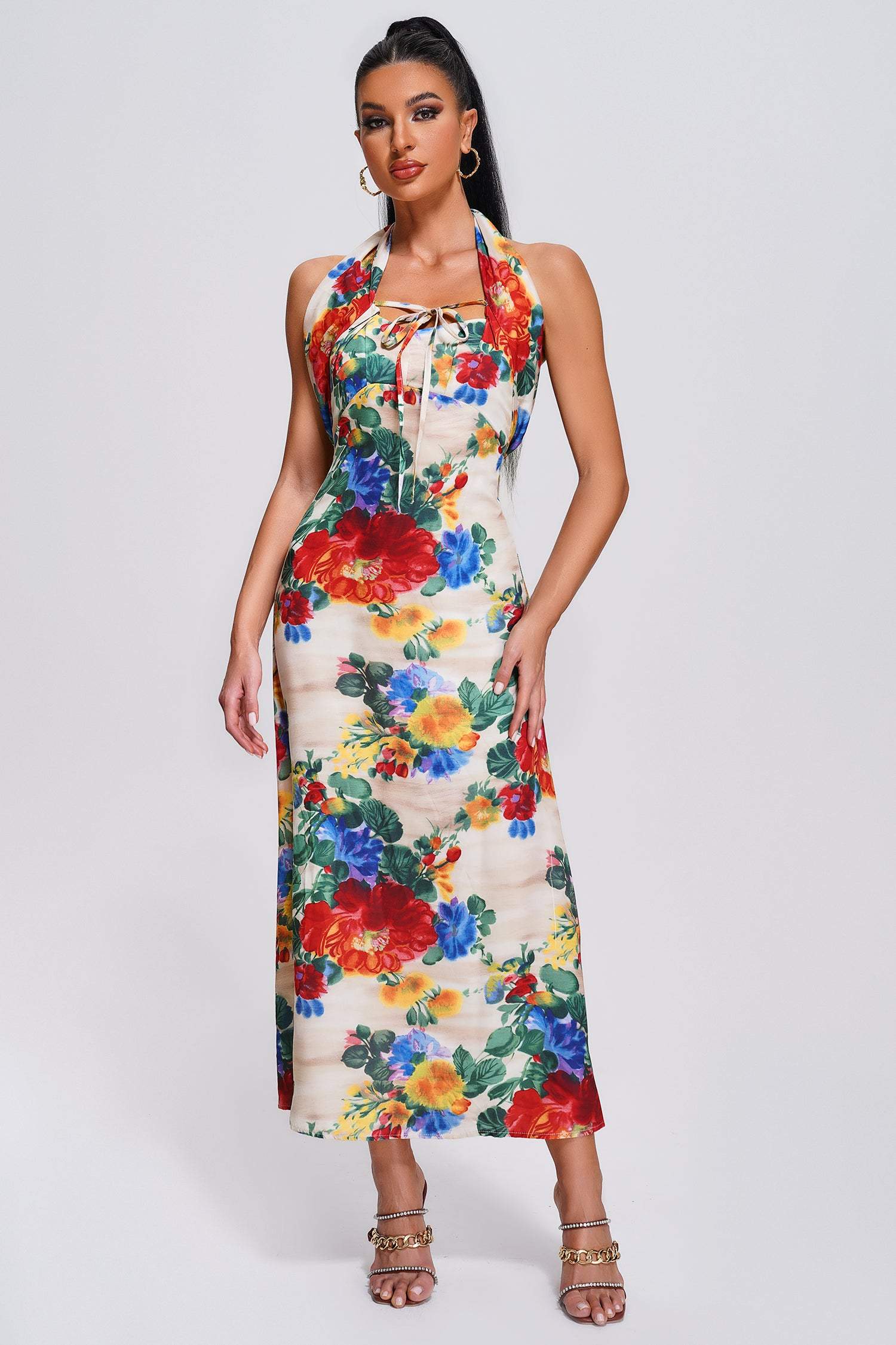 Qerly Halter Floral Maxi Dress