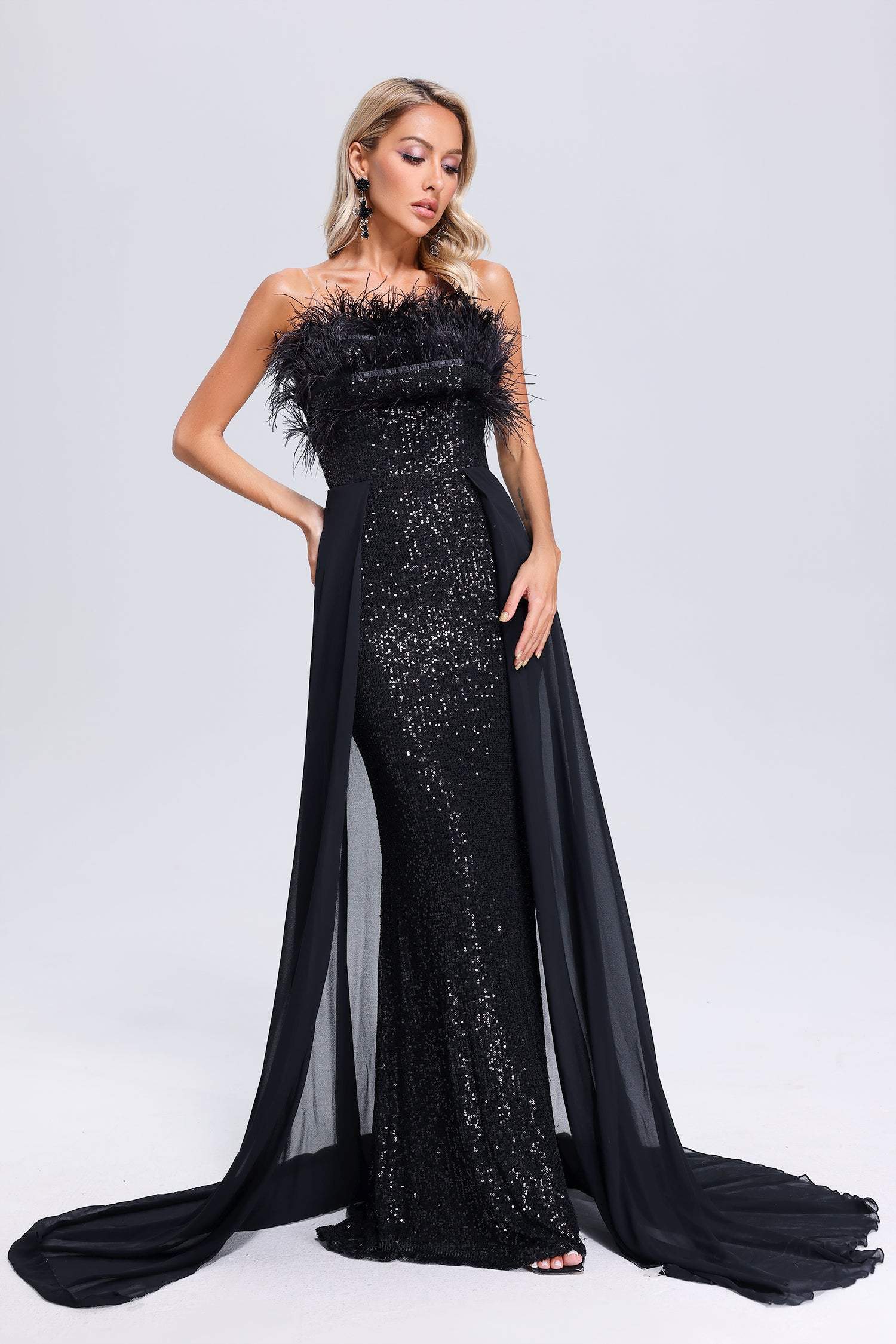 Janetta Feather Sequin Maxi Dress