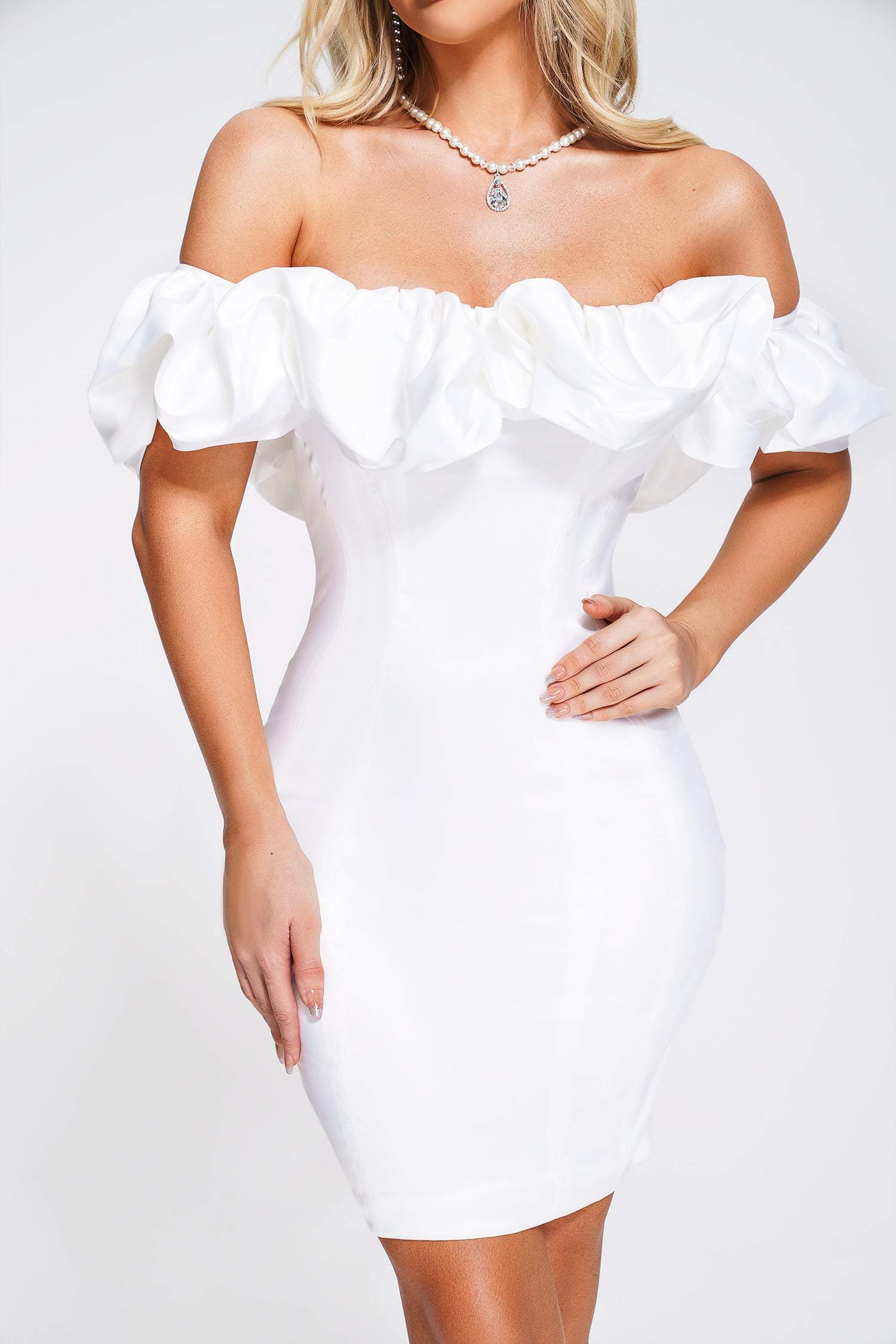Delisy Off Shoulder Satin Mini Dress