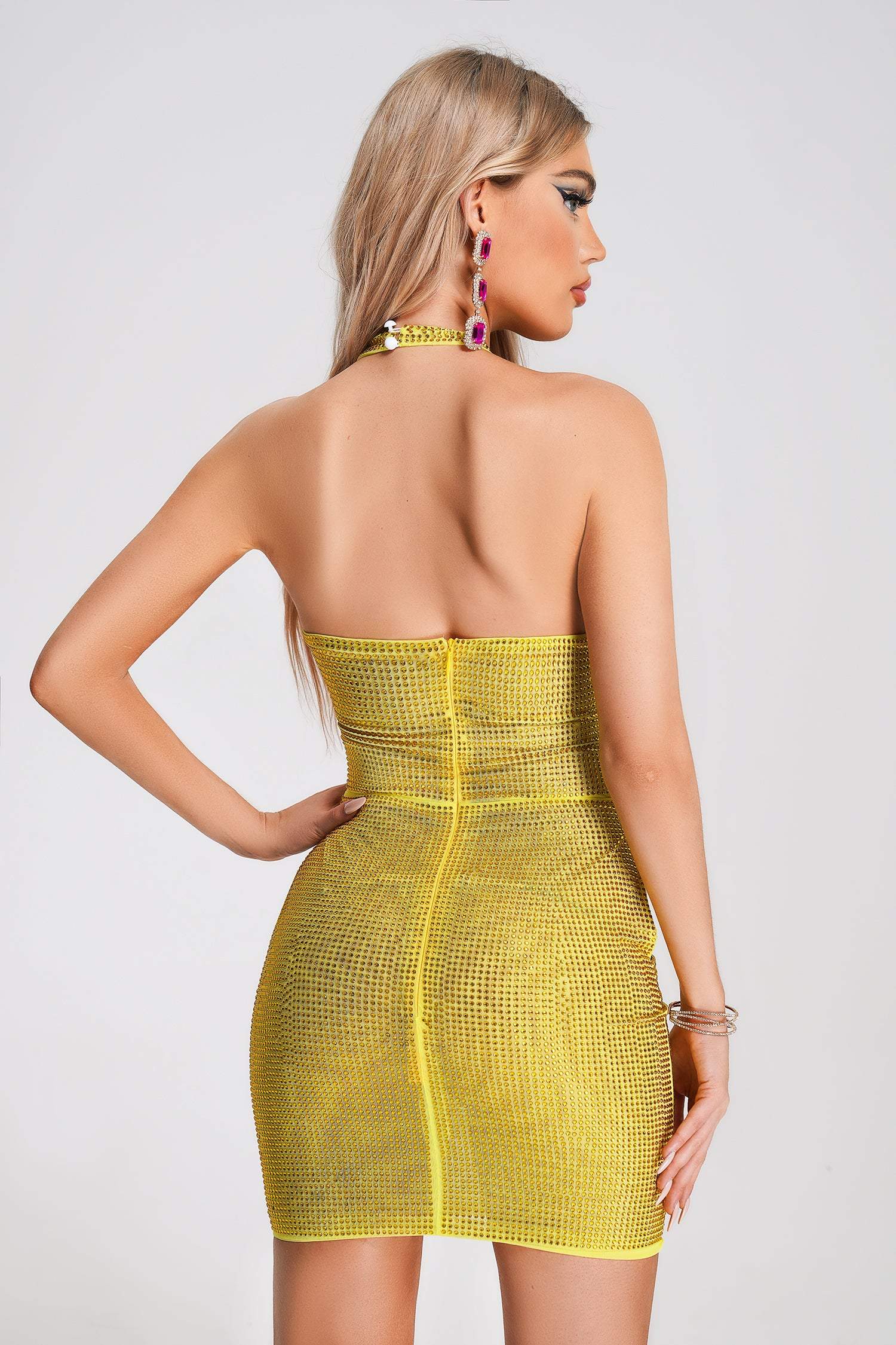 Izna Halterneck Sequin Mini Dress - Yellow