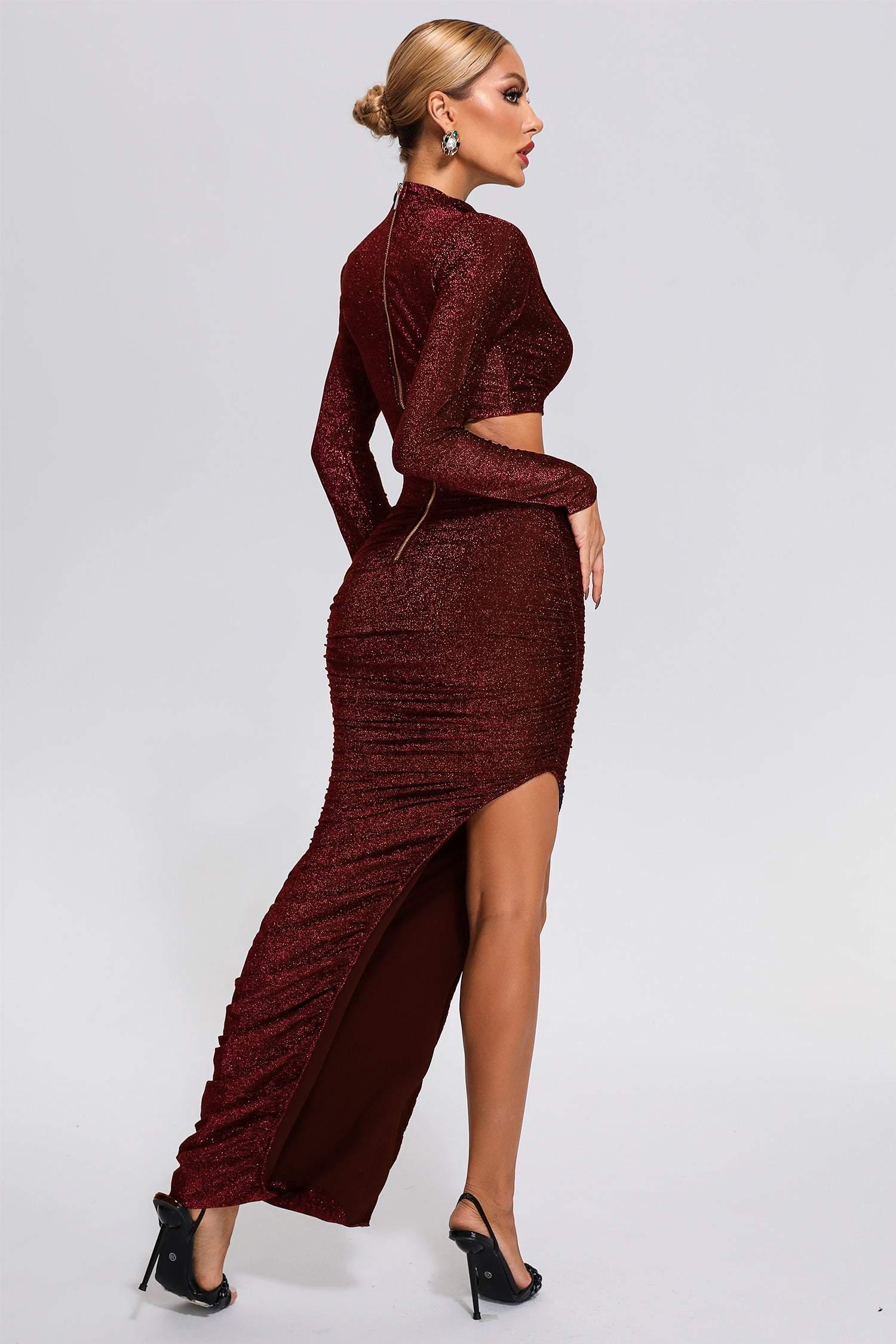 Kerlin Ruched Cutout Maxi Dress - Red - Bellabarnett