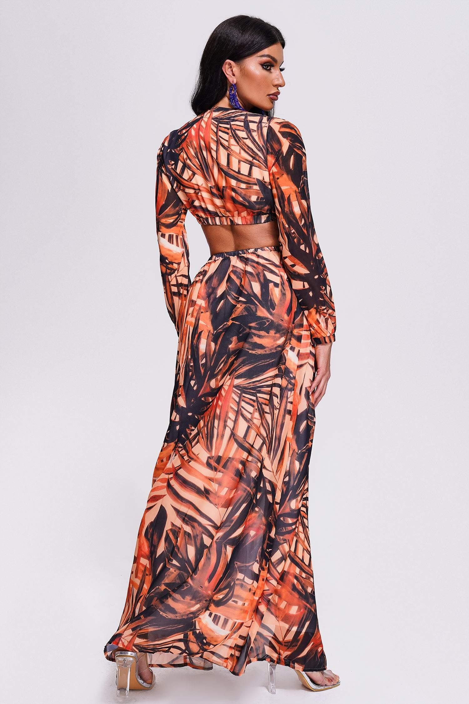Dinia Printed Cutout Slit Maxi Dress - Bellabarnett