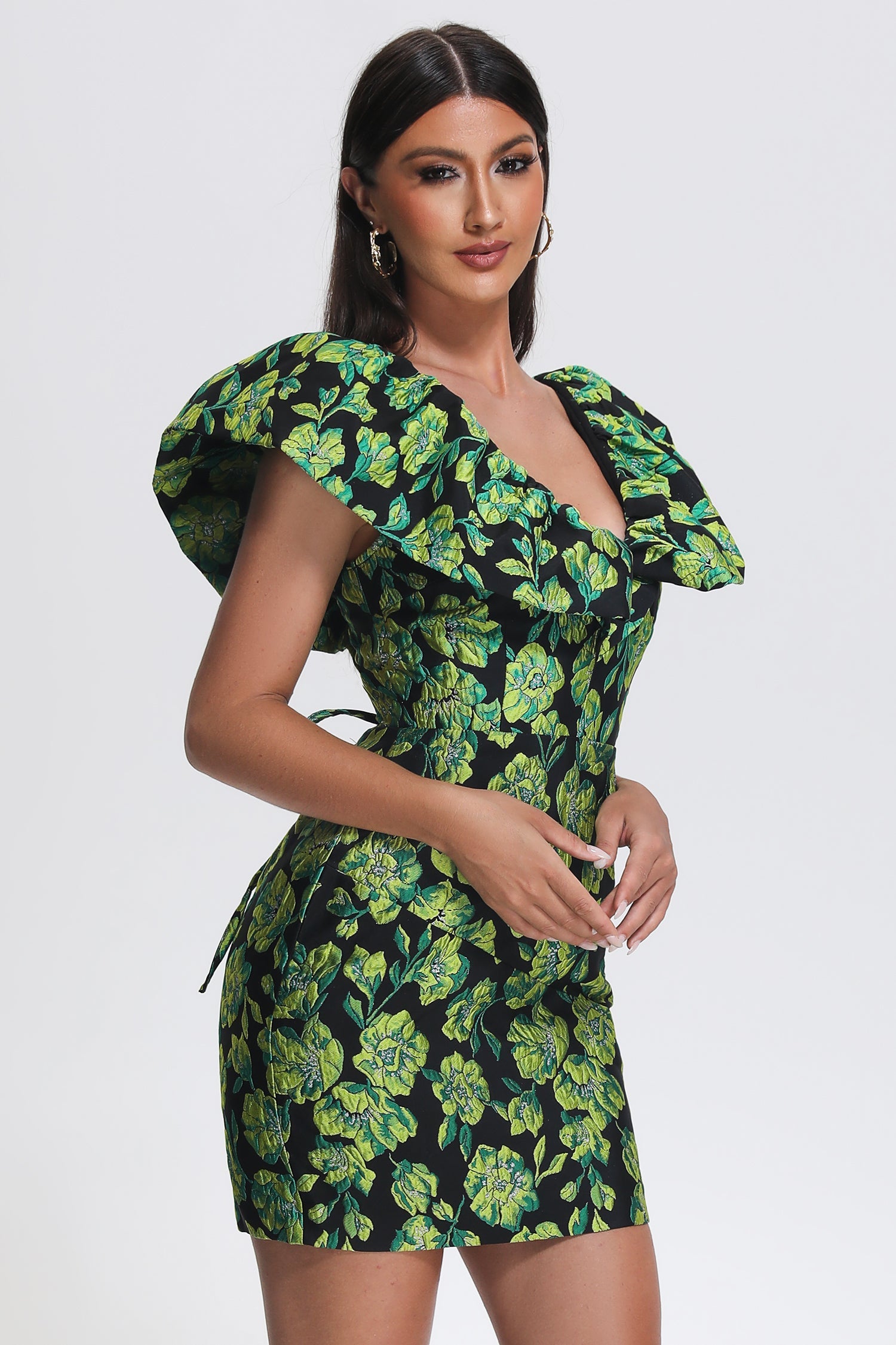 Mary Jacquard Backless Mini Dress - Green