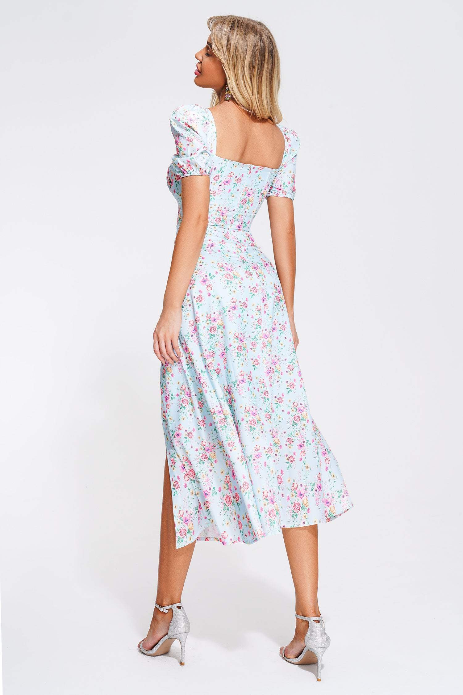 Triasa Puff Sleeve Floral Midi Dress