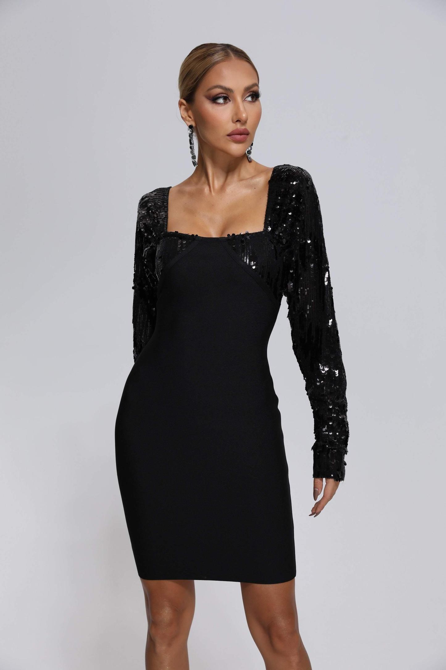 Olive Sequin Mini Bandage Dress - Bellabarnett