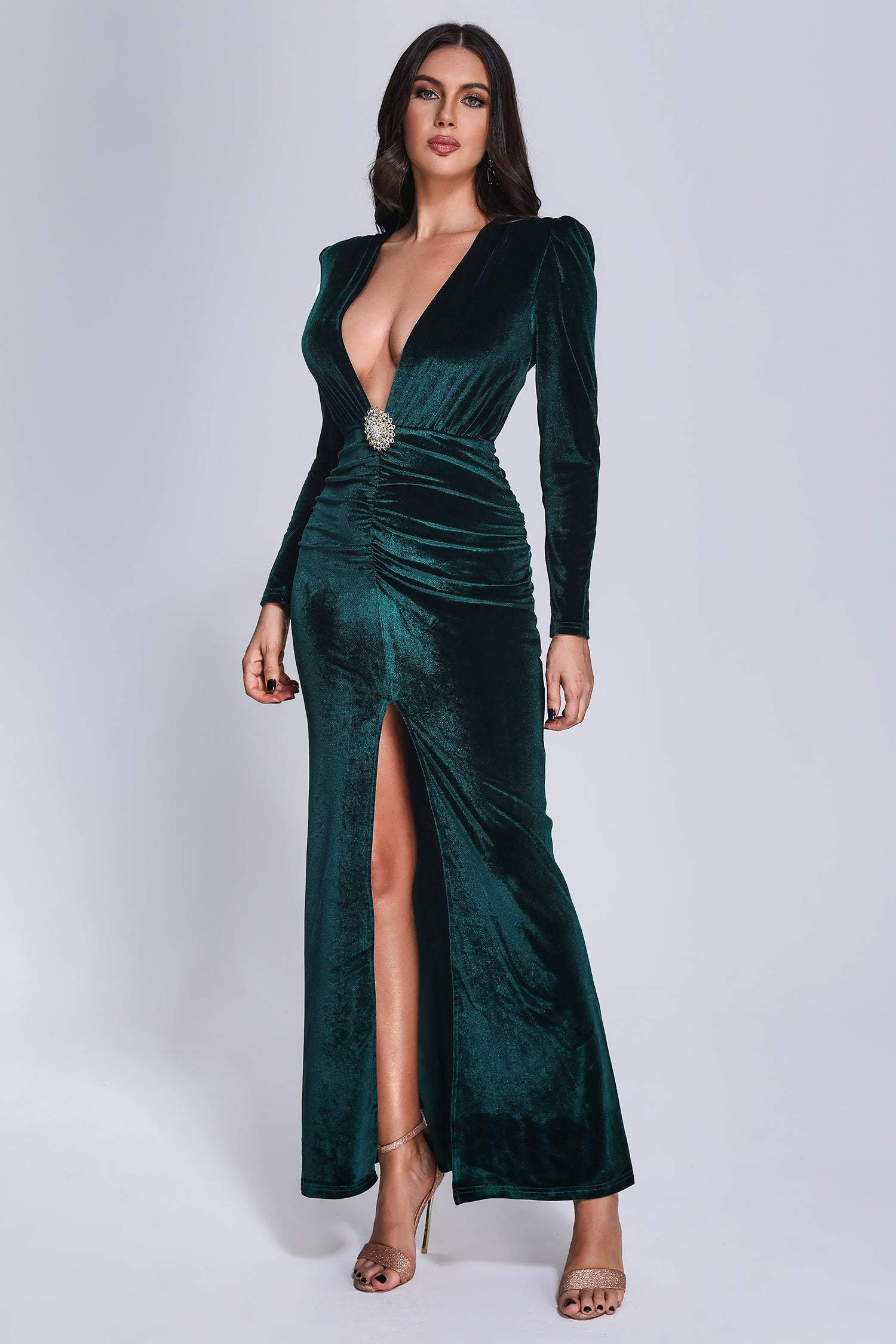 Drana Deep-V Velvet Maxi Dress