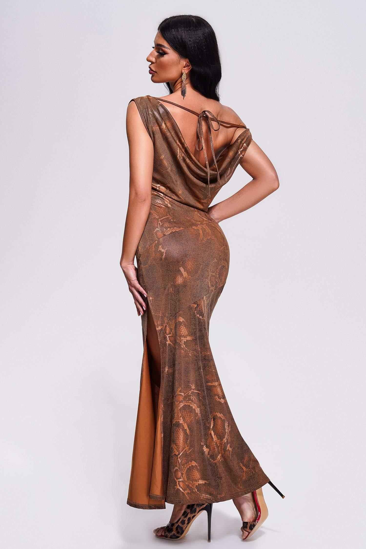 Xynia Printed Backless Slit Maxi Dress - Bellabarnett