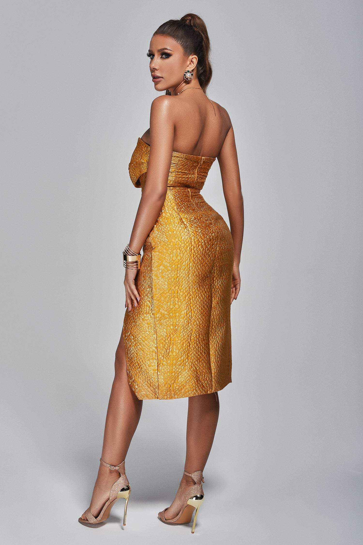 Angelina Jacquard Slit Midi Dress