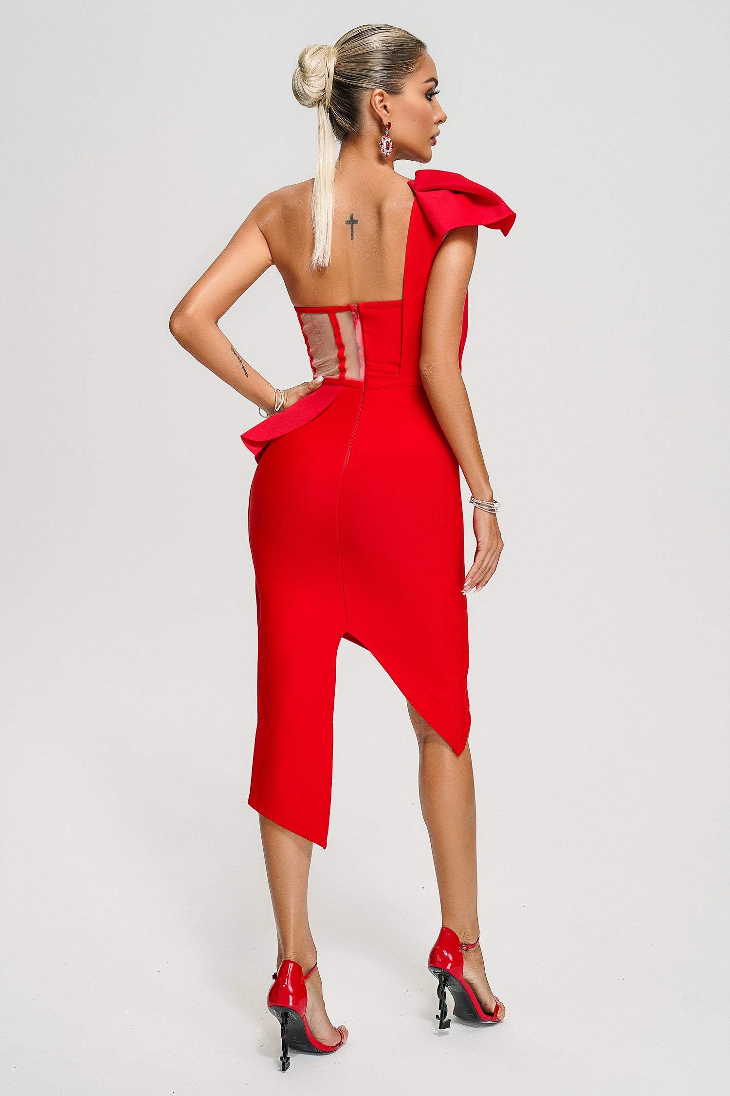 Spak One Shoulder Midi Dress - Red