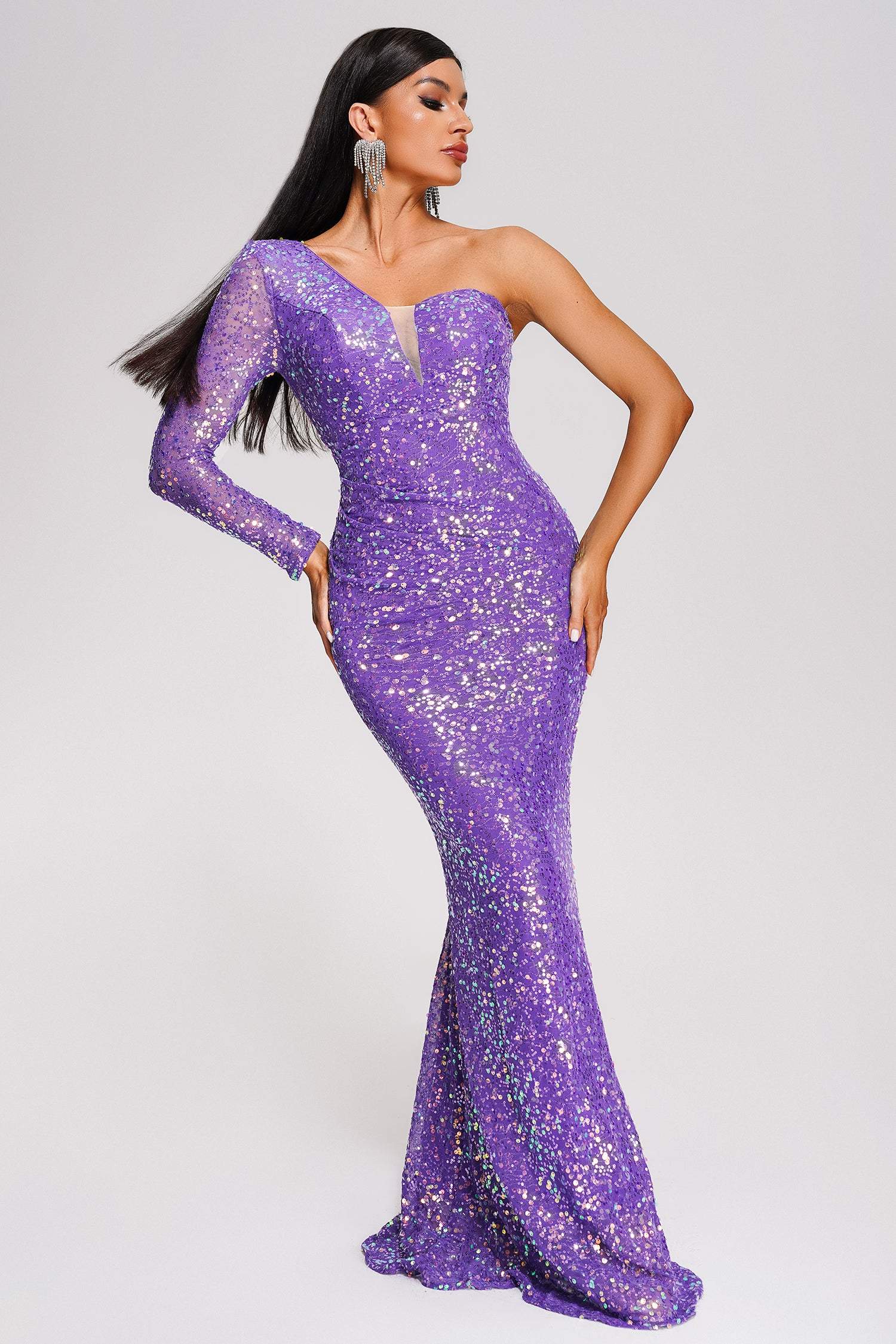 Jacqueline One Shoulder Sequin Maxi Dress