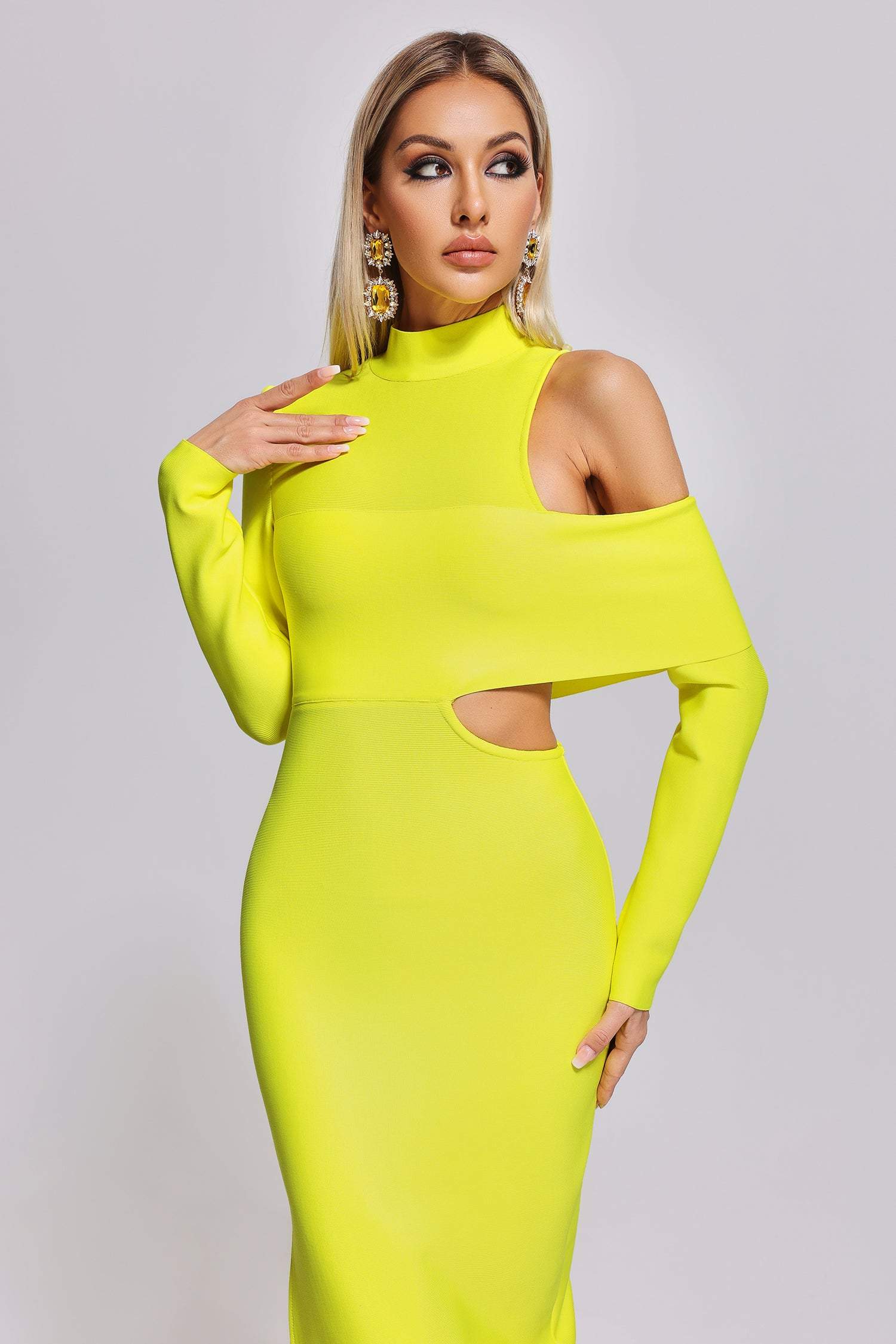 Zalca Cutout Maxi Bandage Dress - Yellow