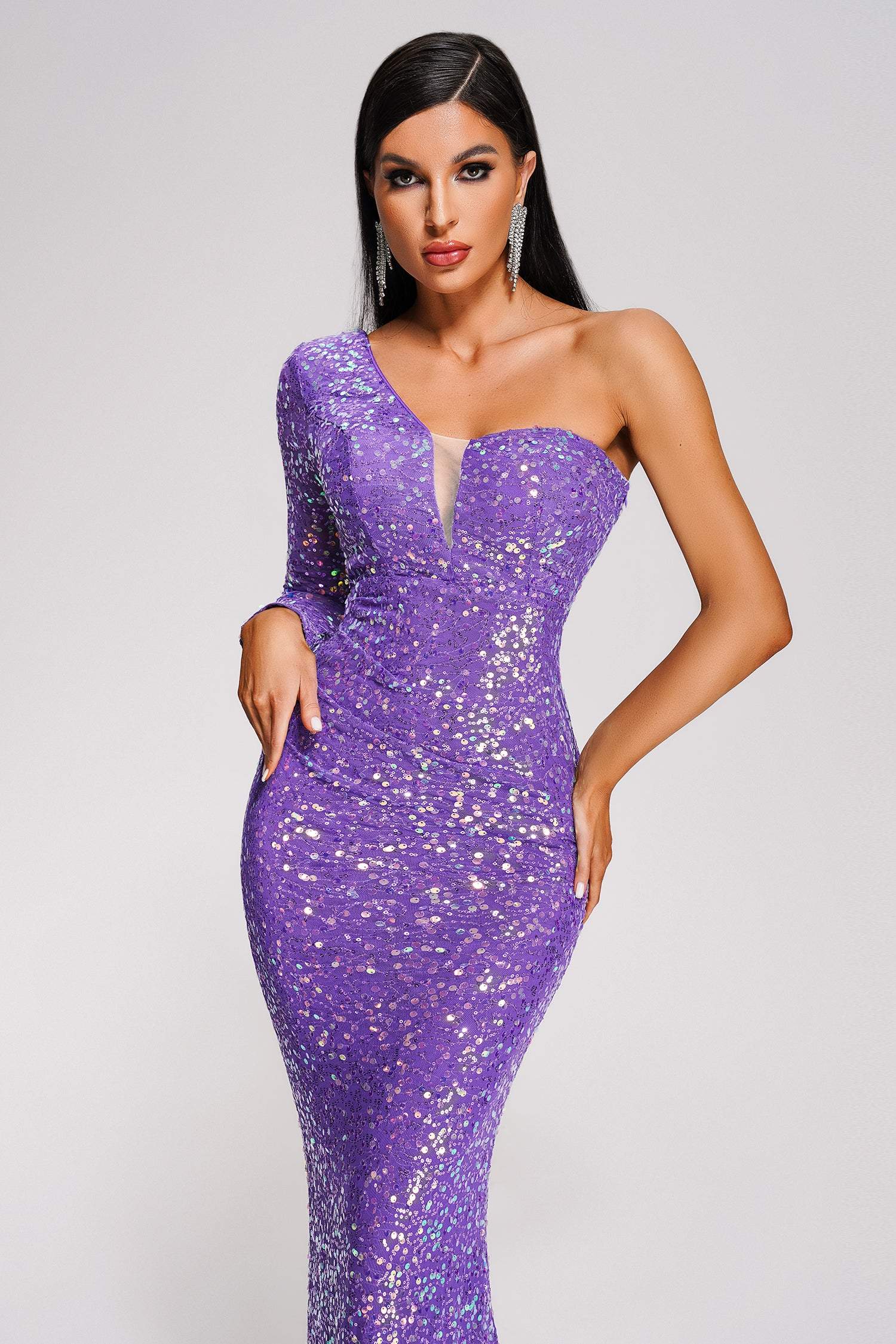 Jacqueline One Shoulder Sequin Maxi Dress
