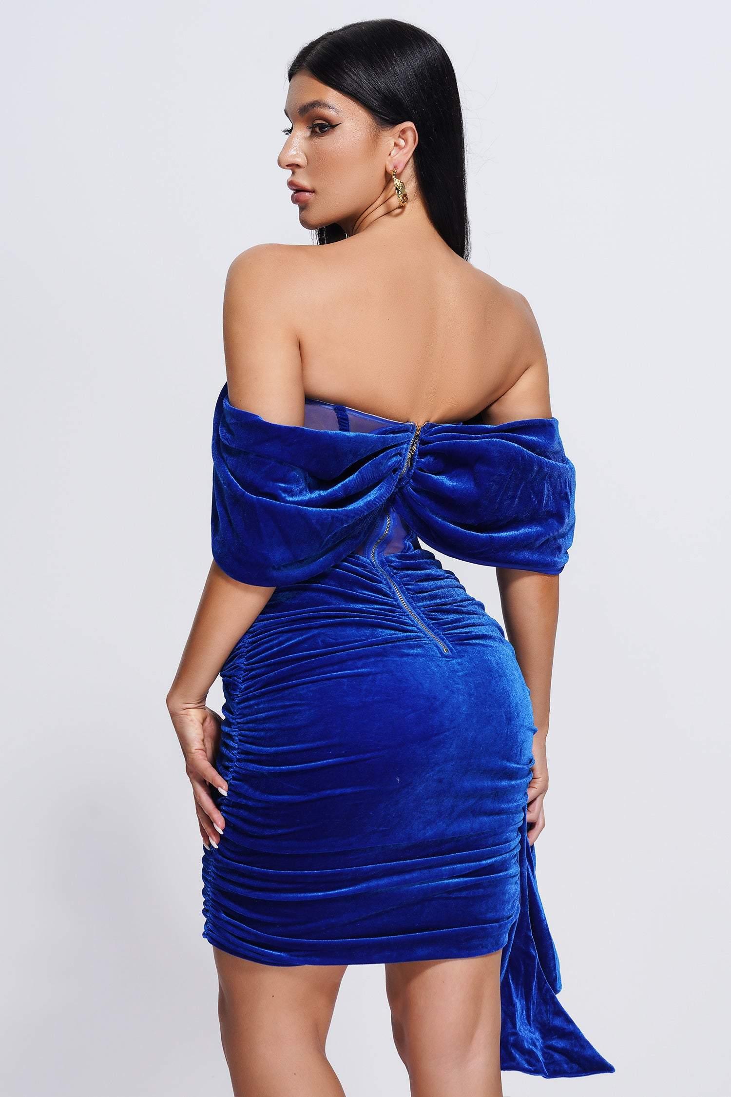 Elasa Velvet Corset Mini Dress - Blue - Bellabarnett