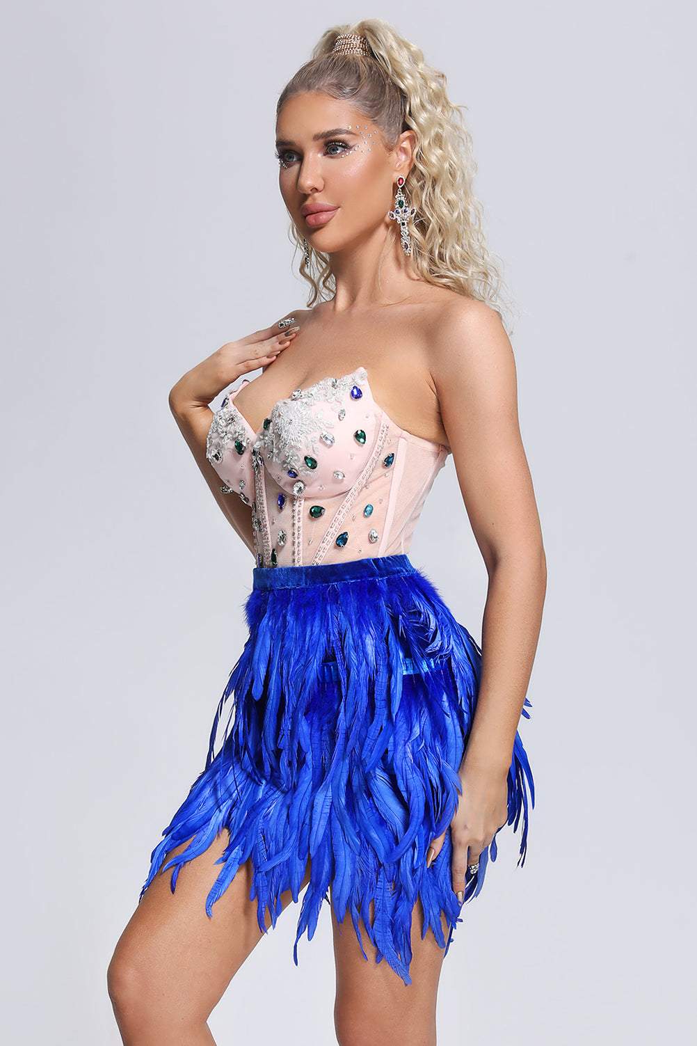 Diamonds In The Sky Feather Diamonate Mini Dress