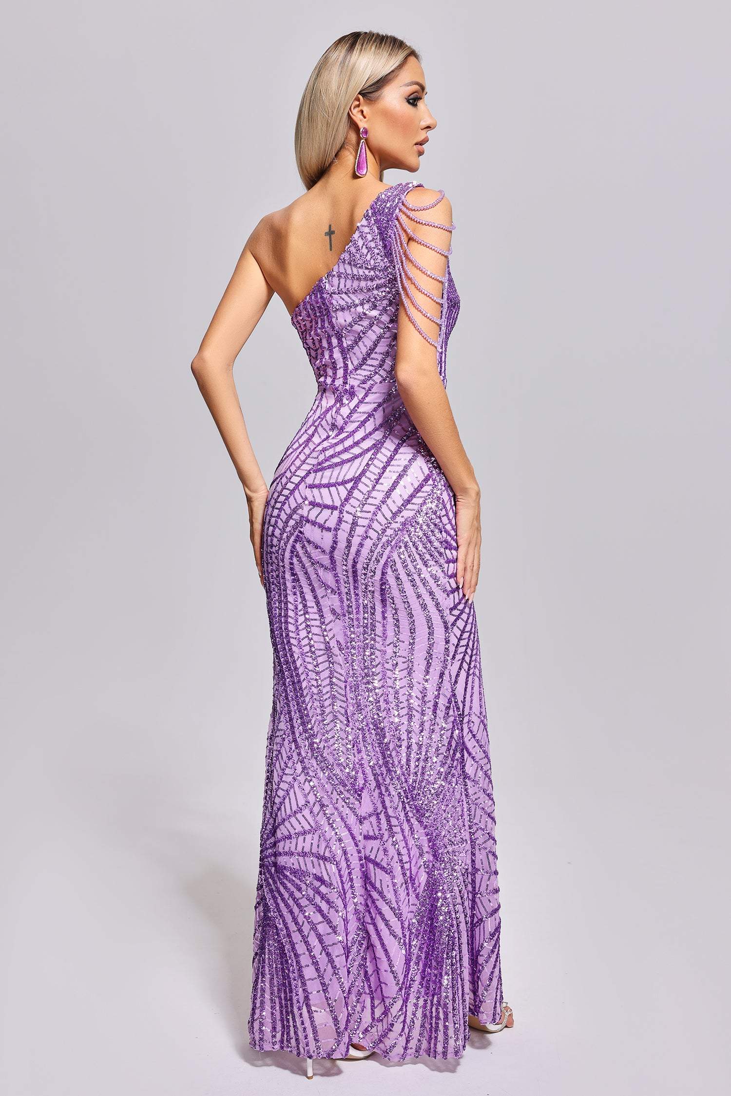 Nylea One Shoulder Slit Sequin Maxi Dress