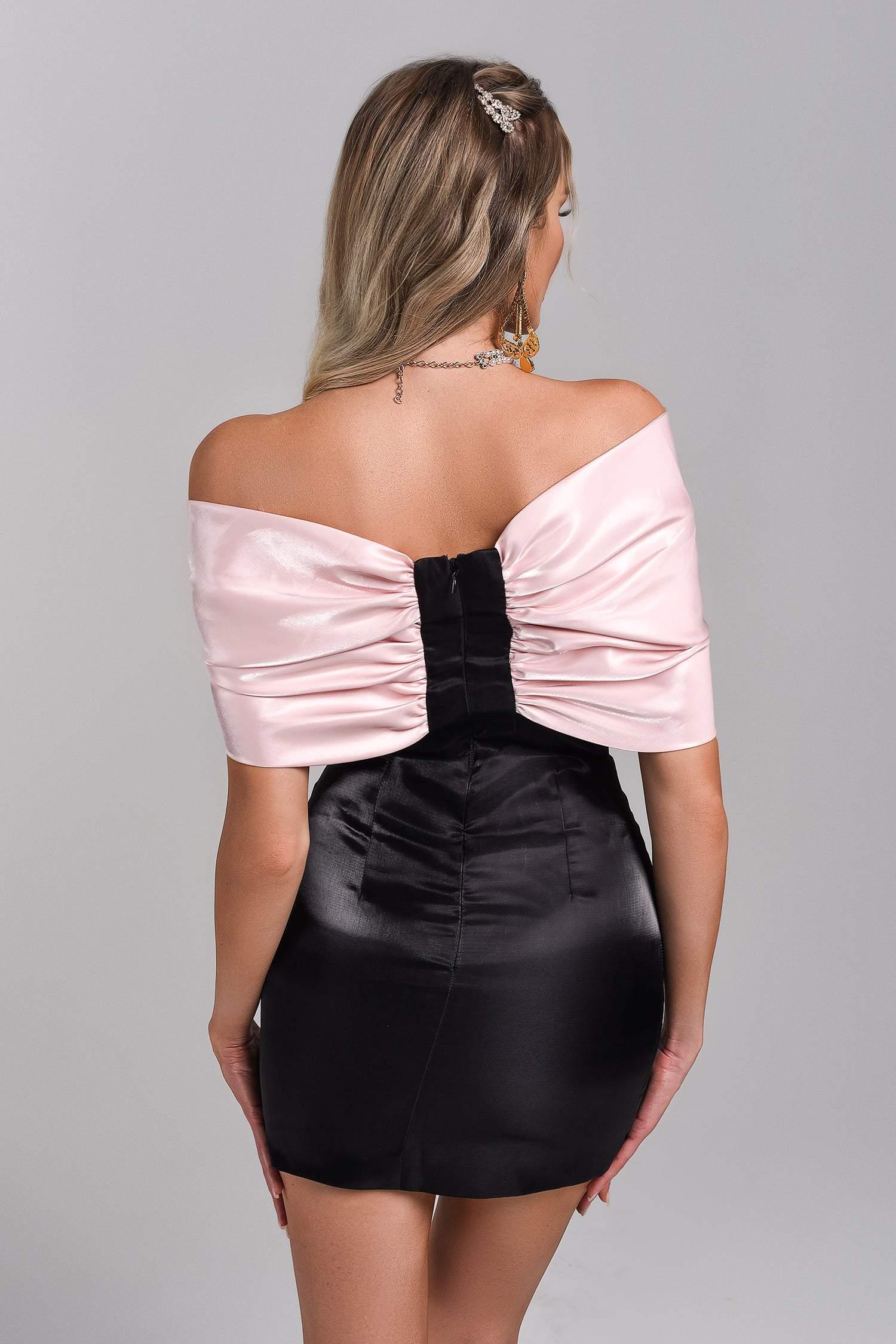 Laza Off Shoulder Satin Mini Dress - Bellabarnett