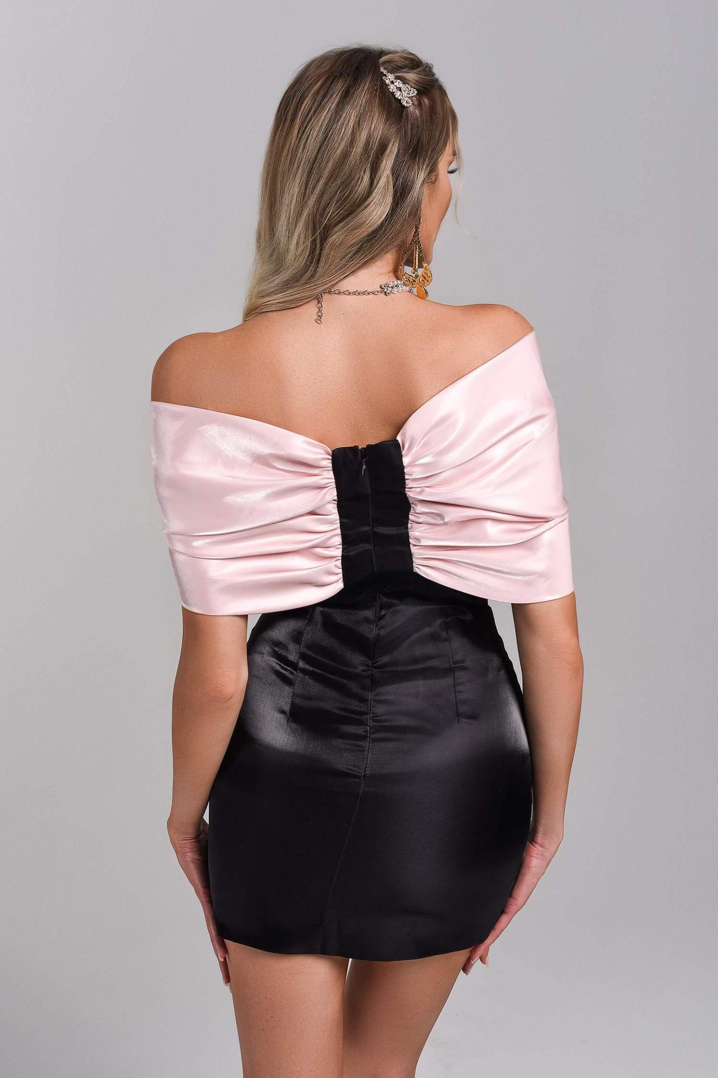 Laza Off Shoulder Satin Mini Dress - Bellabarnett