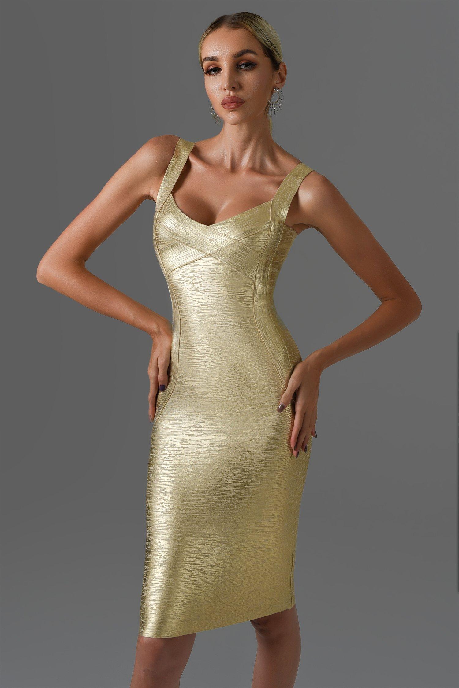 Sukia Mini Bandage Dress - Gold - Bellabarnett