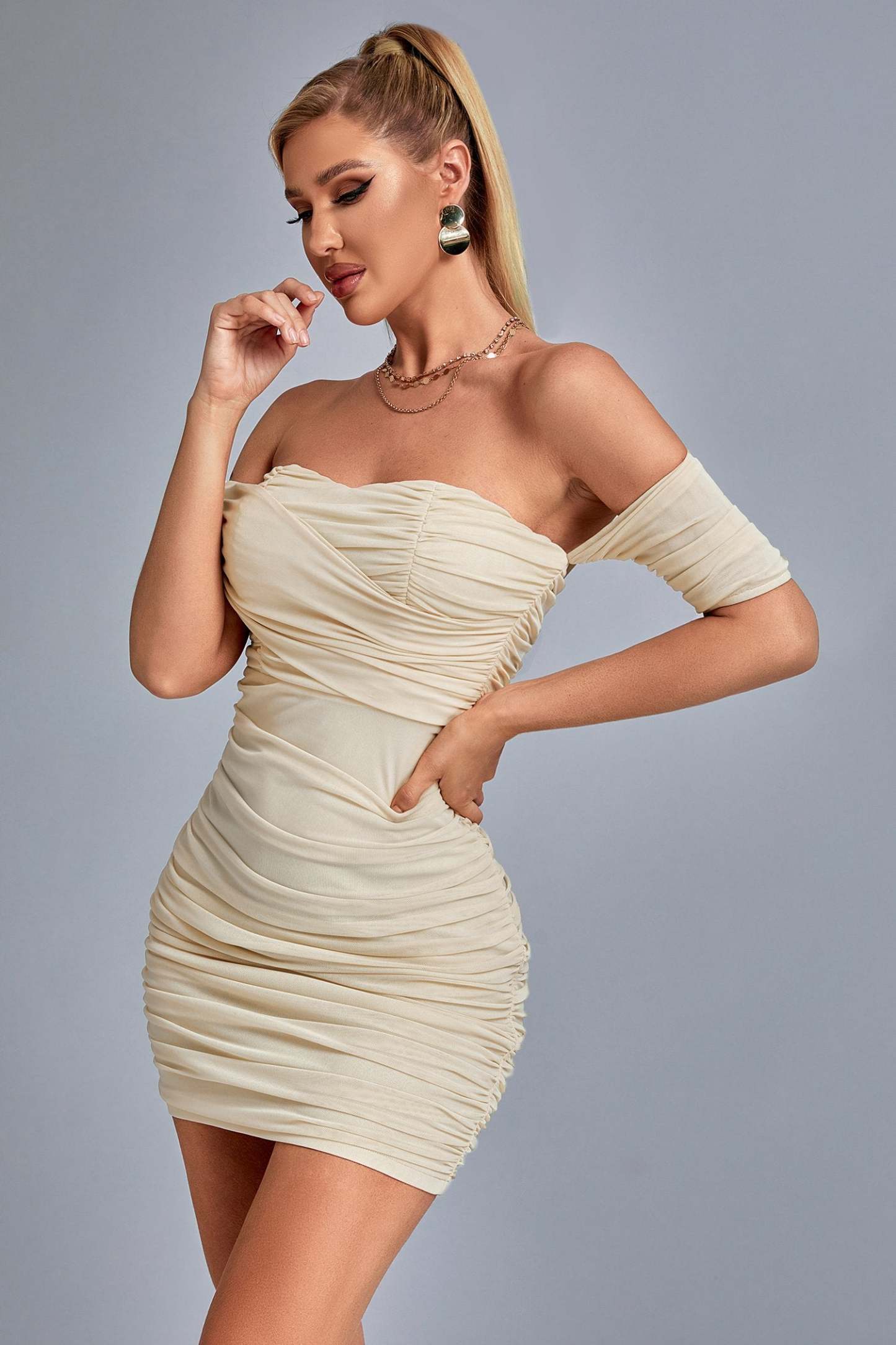 Pava One Shoulder Ruched Mini Dress