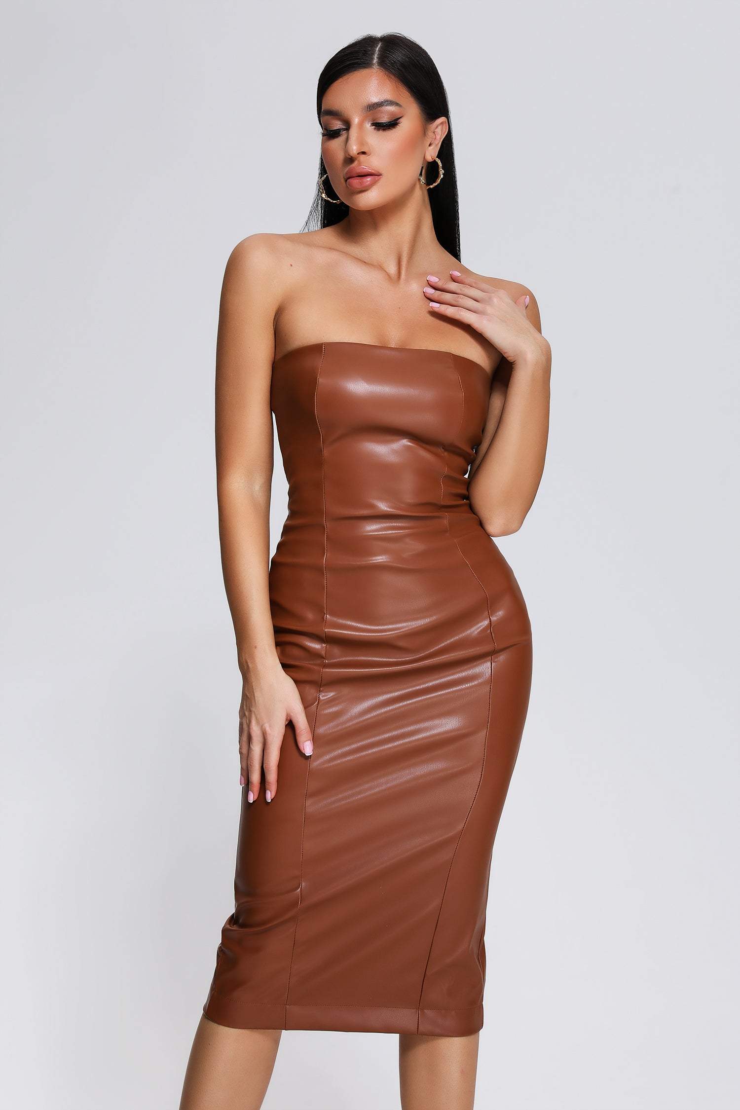 rosamariaryyti - Grasa Strapless Leather Midi Dress